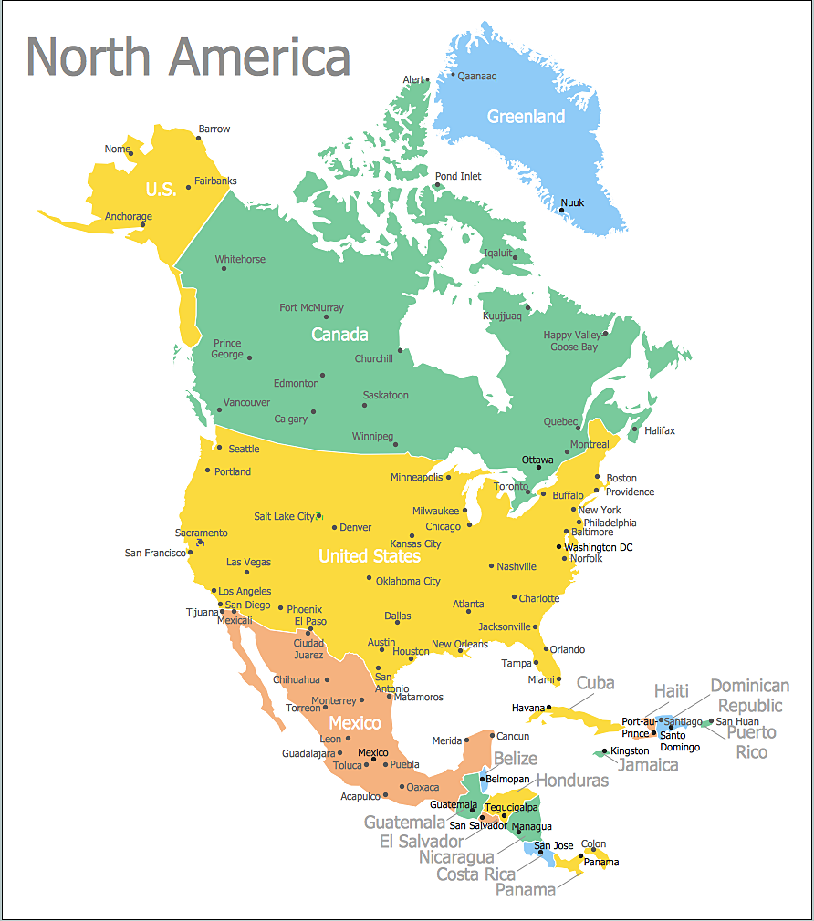 How To Draw A Map Of North America Using ConceptDraw PRO Maps Map Software Geographic Maps