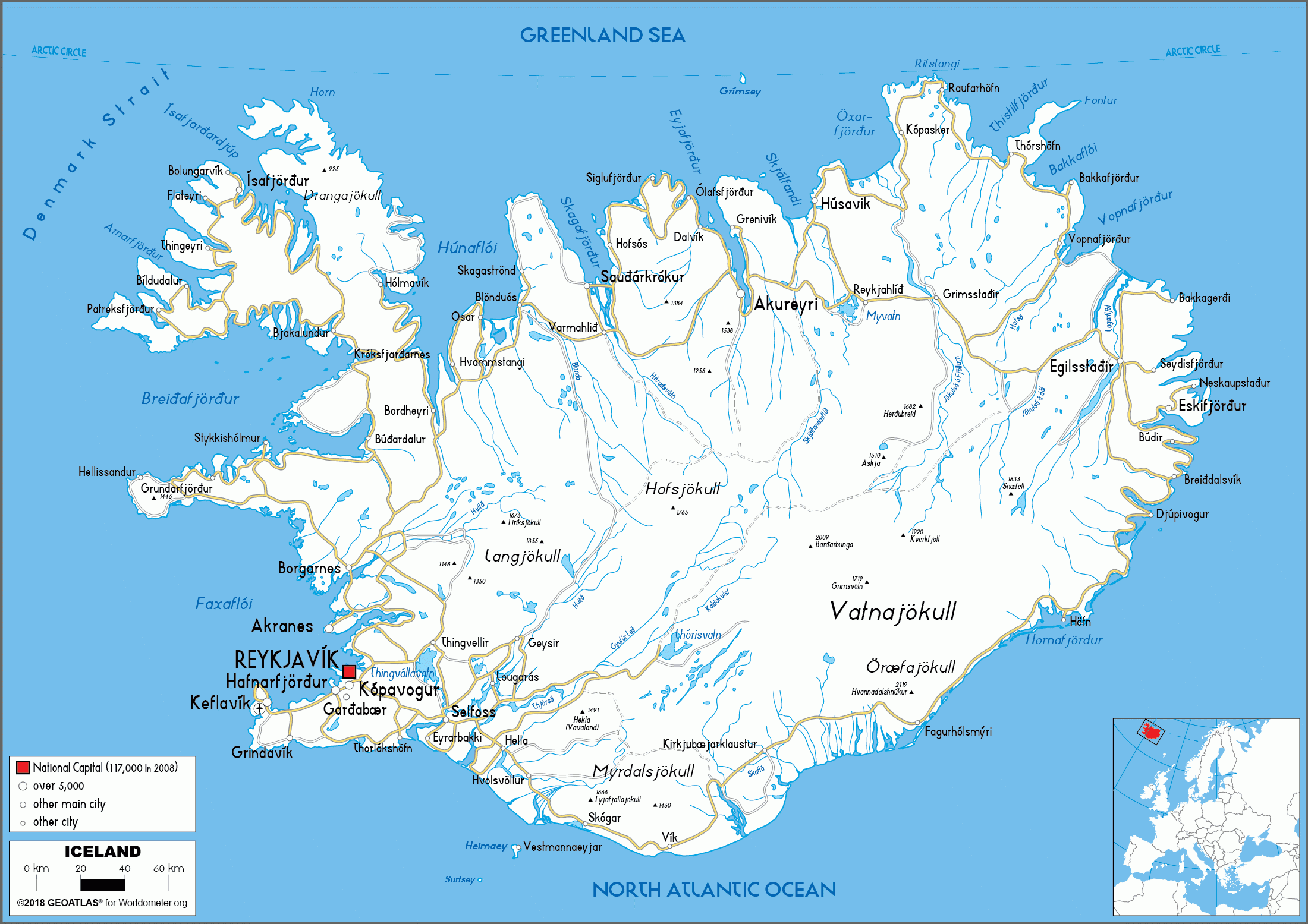 Iceland Map Road Worldometer