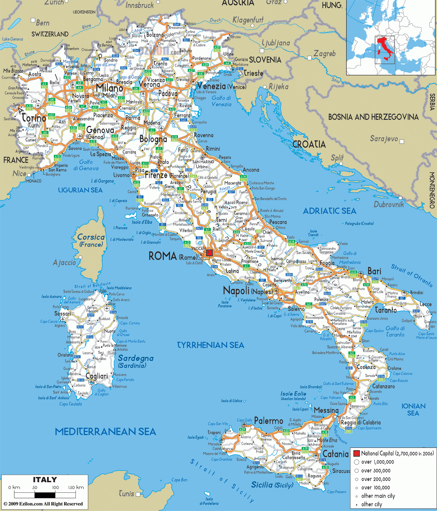 Italy Road Map Guide Explore Highways Routes And National Road Connections Ezilon Maps