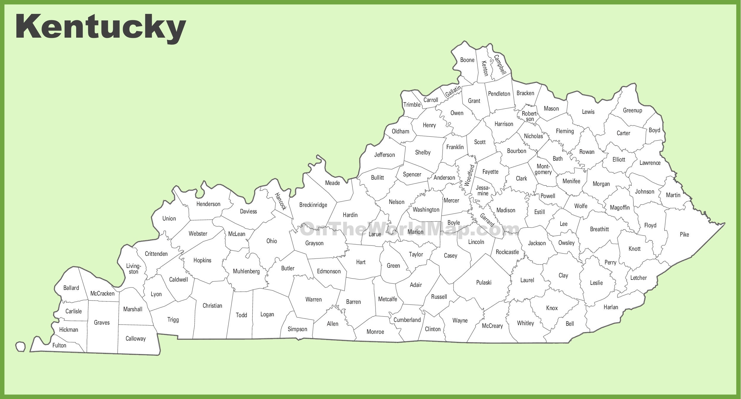 Kentucky County Map Ontheworldmap