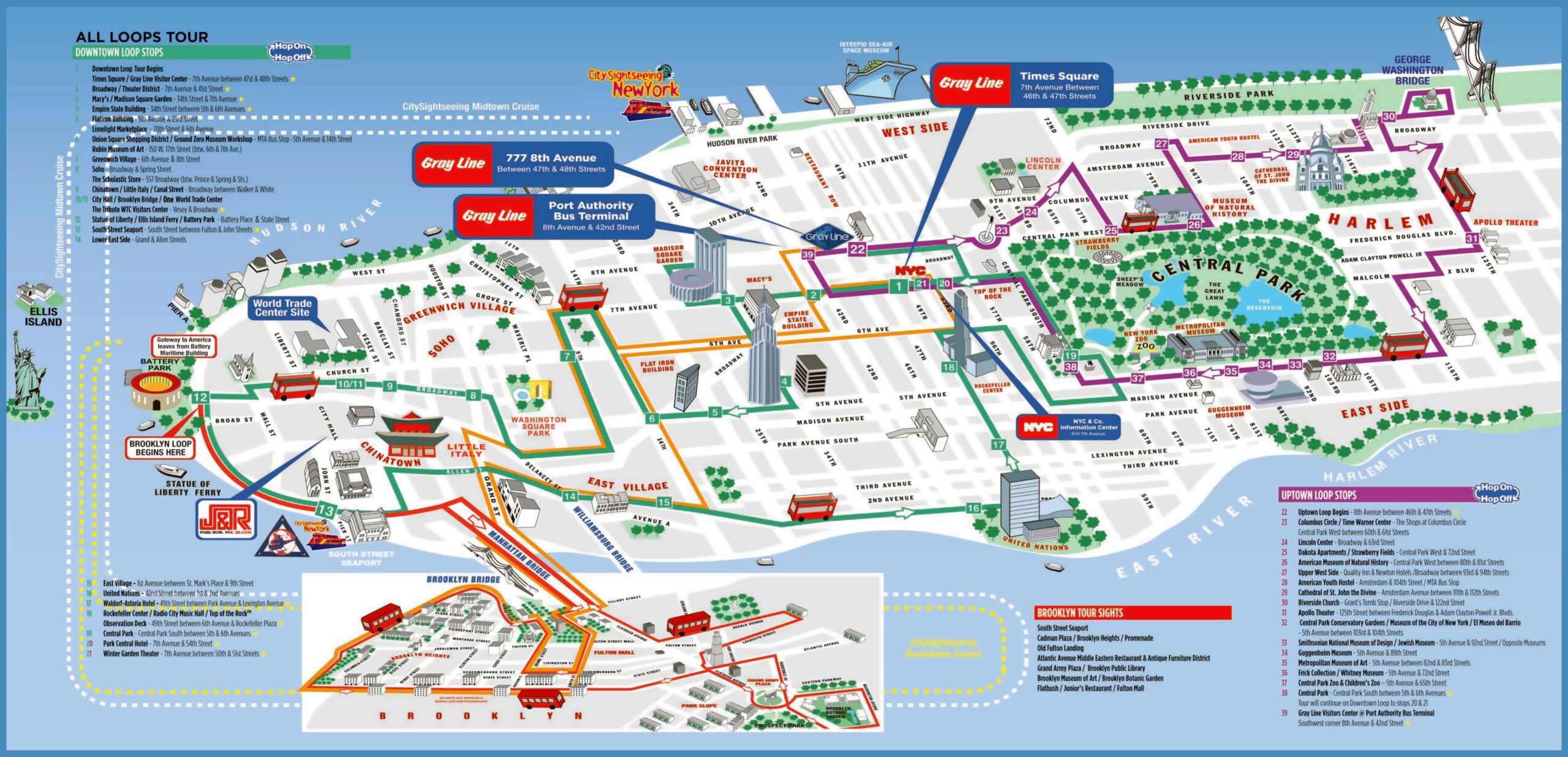 Large Detailed Printable Tourist Attractions Map Of Manhattan New York City New York USA United States Of America North America Mapsland Maps Of The World