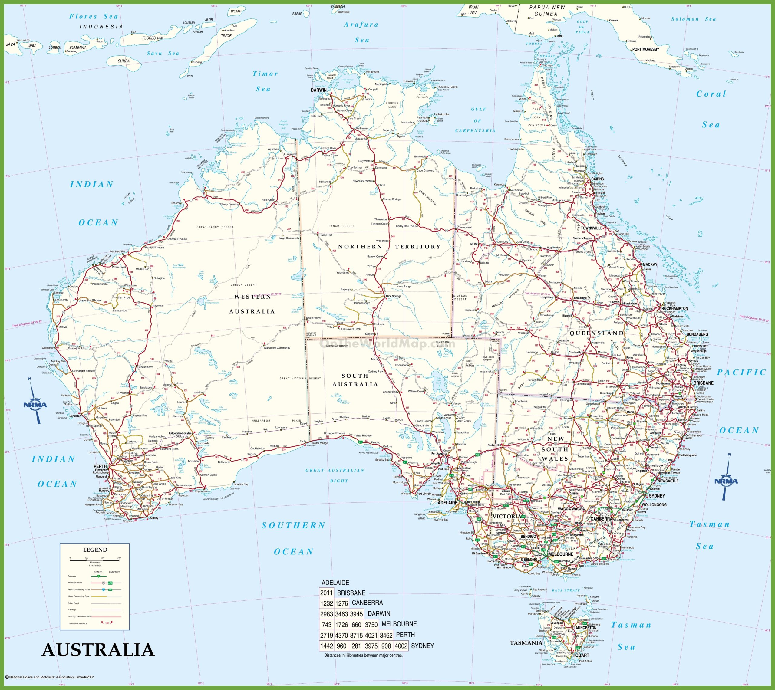 Large Detailed Road Map Of Australia Ontheworldmap