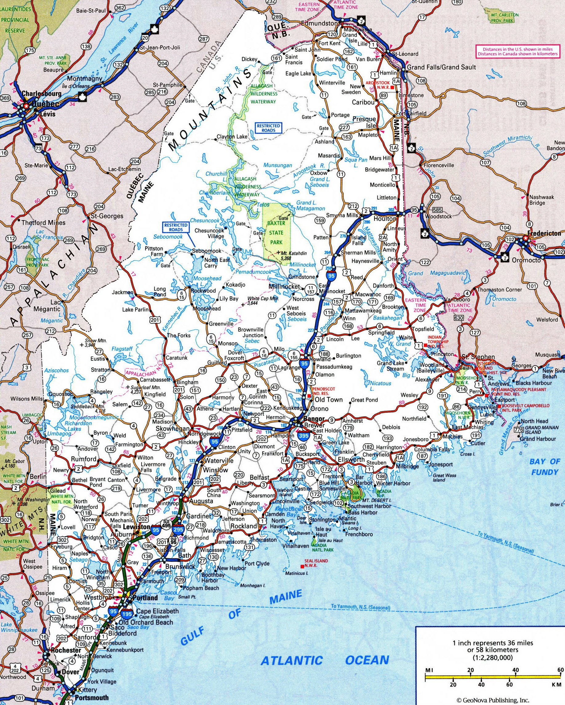 Large Detailed Roads And Highways Map Of Maine With All Cities Vidiani Maps Of All Countries In One Place