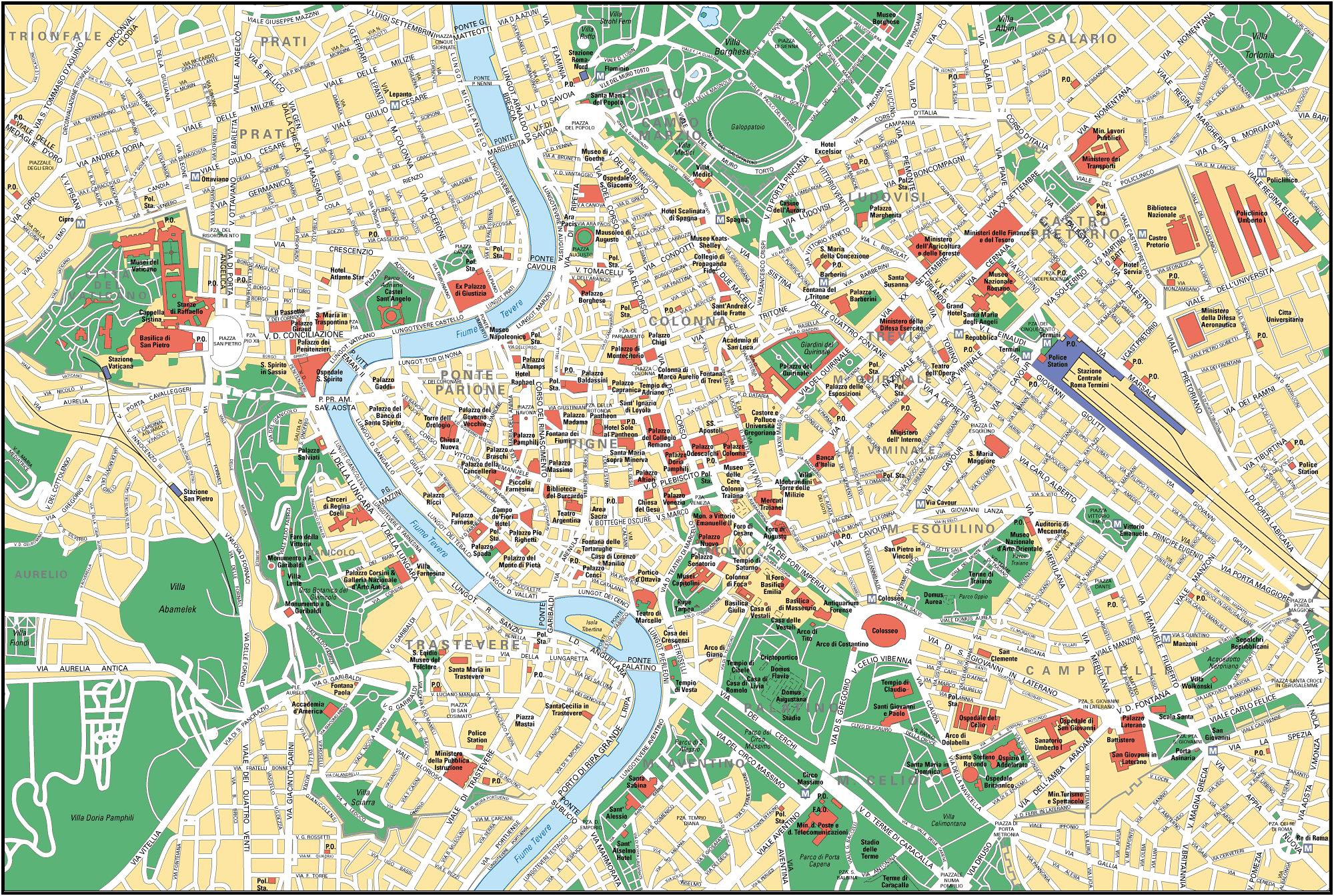 Large Detailed Street Map Of Rome City Center Rome City Center Large Detailed Street Map Vidiani Maps Of All Countries In One Place