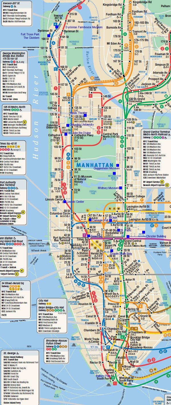 Large Detailed Subway Map Of Manhattan Manhattan Large Detailed Subway Map Vidiani Maps Of All Countries In One Place
