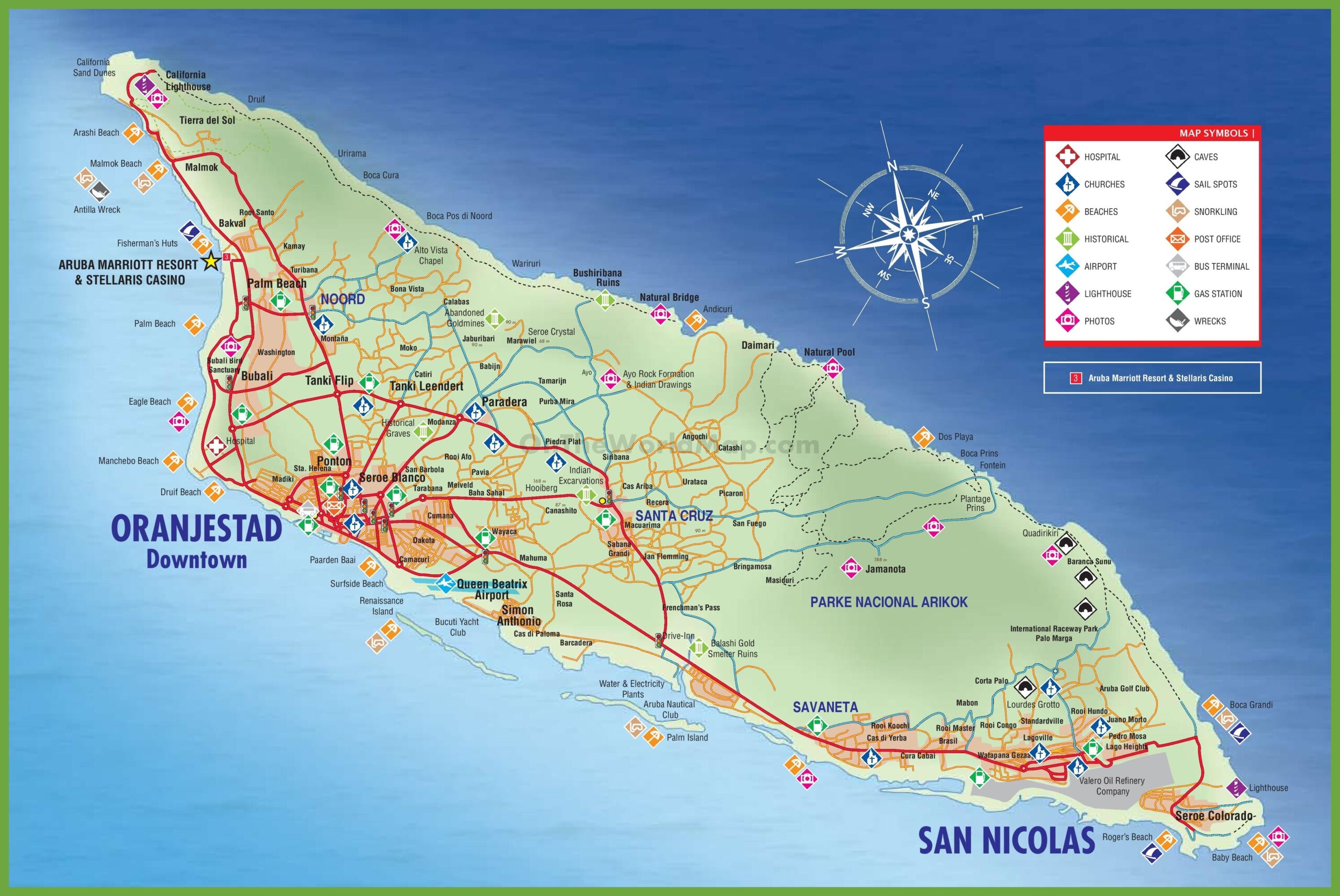 Large Detailed Tourist Map Of Aruba Ontheworldmap