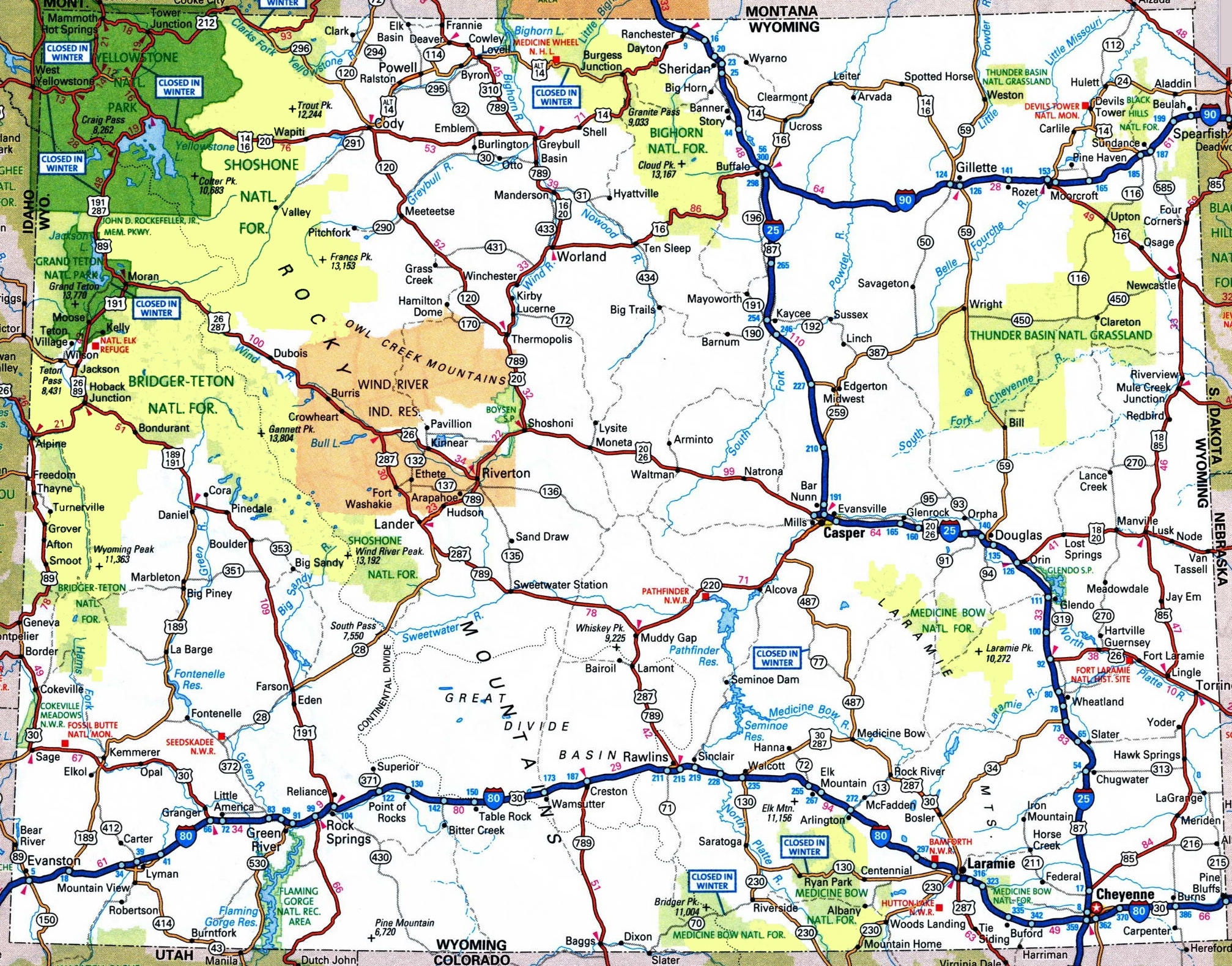 Large Detailed Tourist Map Of Wyoming With Cities And Towns Ontheworldmap