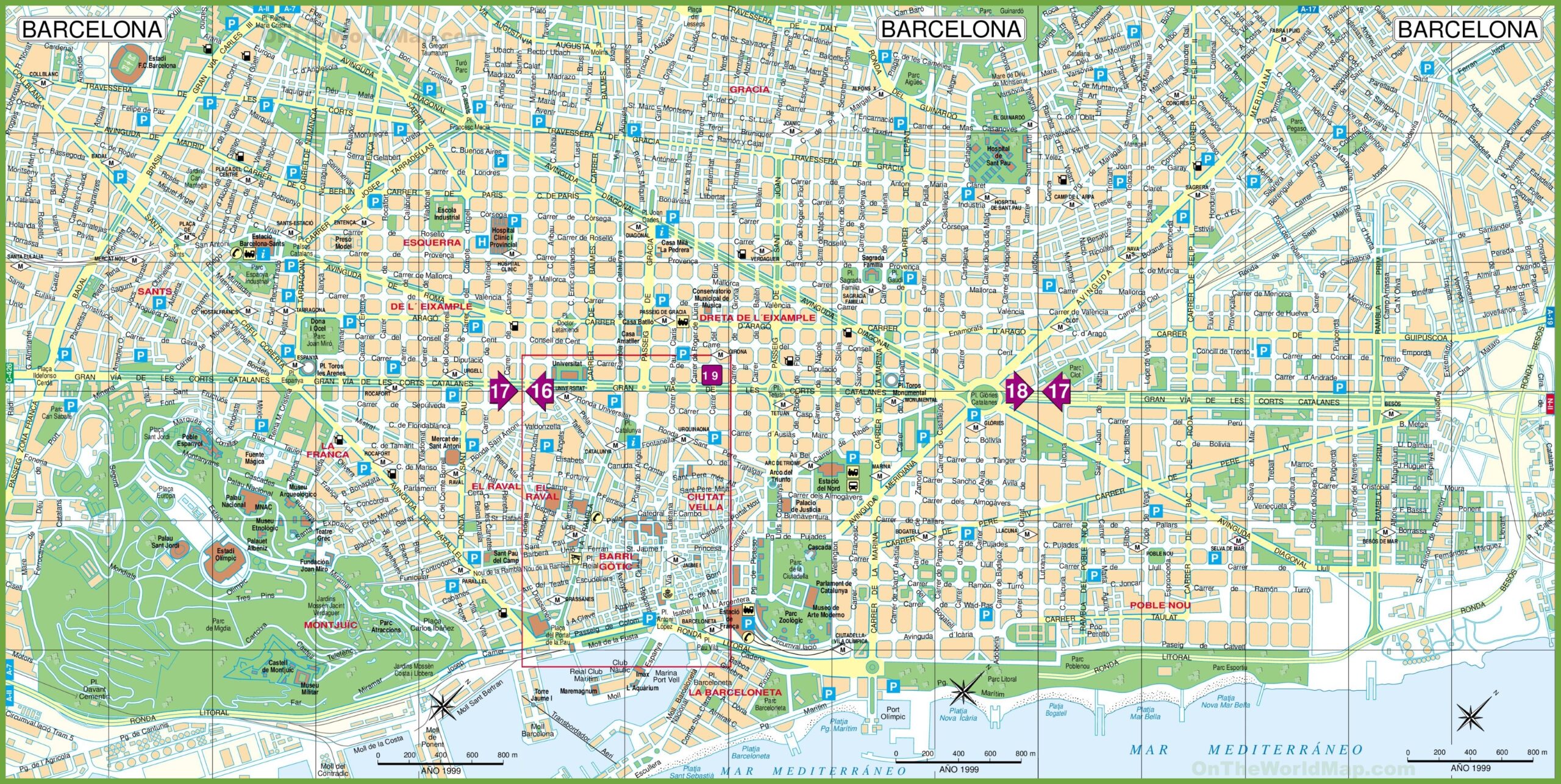 Large Detailed Tourist Street Map Of Barcelona Ontheworldmap