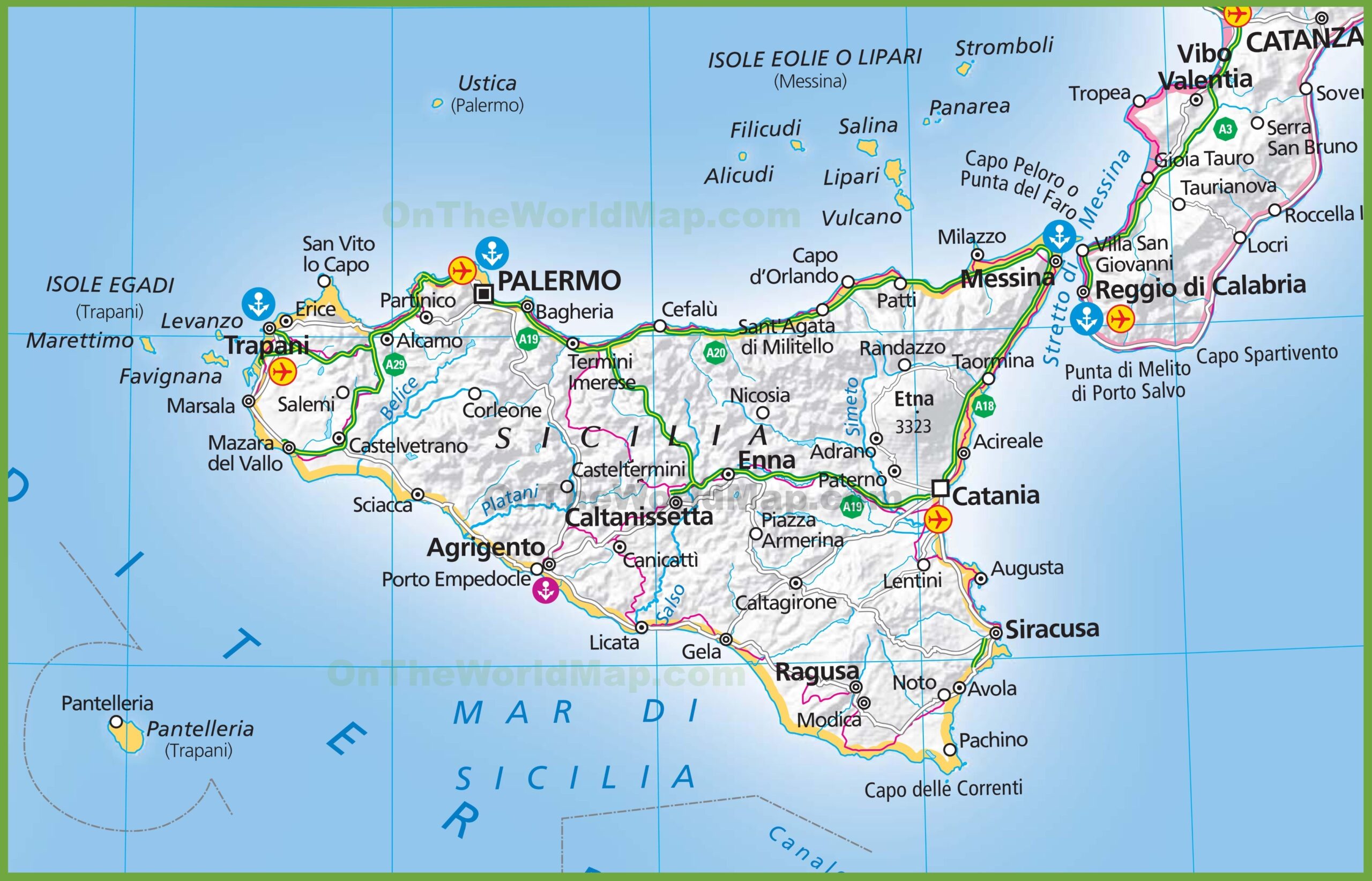 Large Map Of Sicily Ontheworldmap