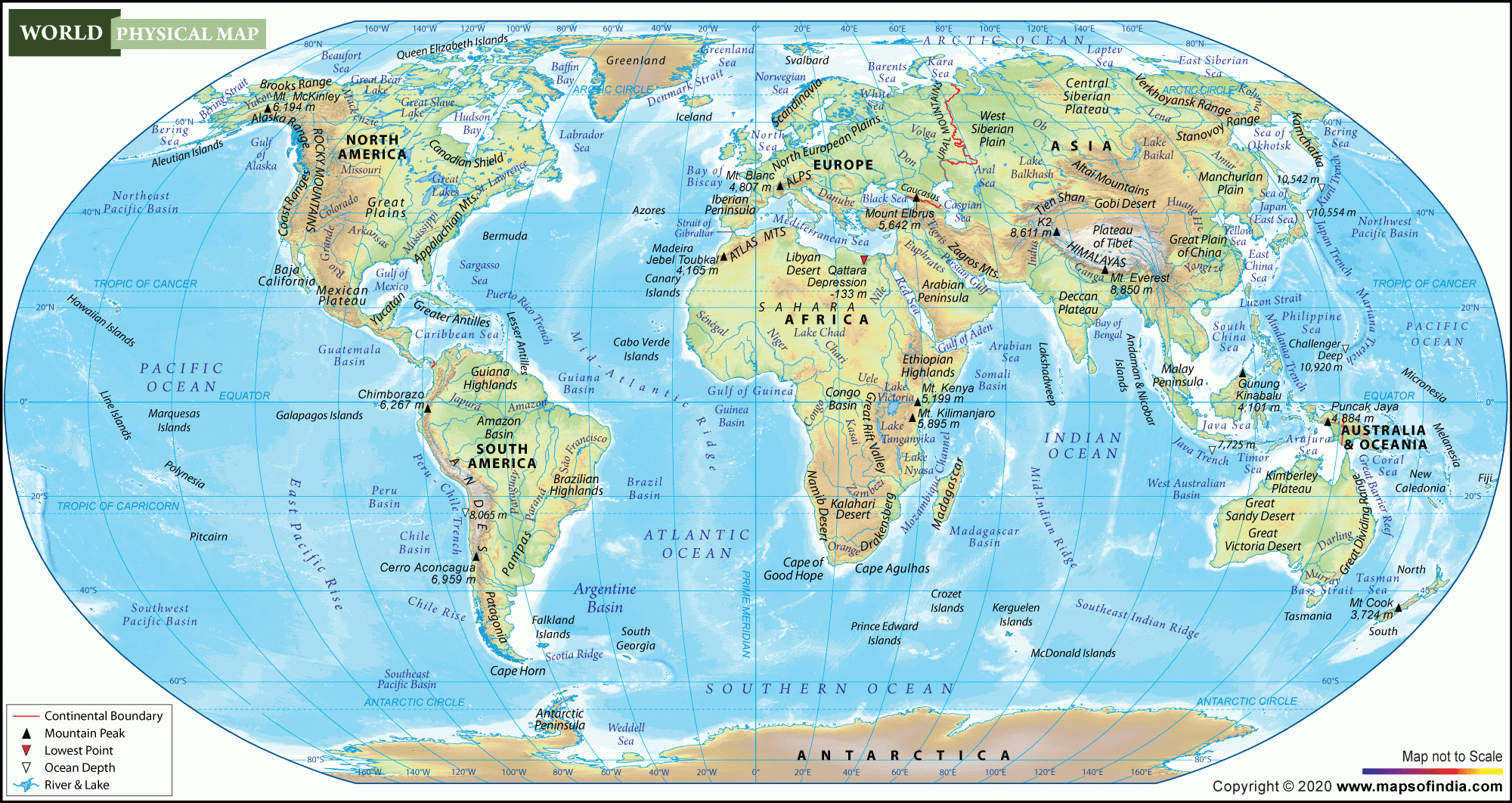 Large Physical Map Of World