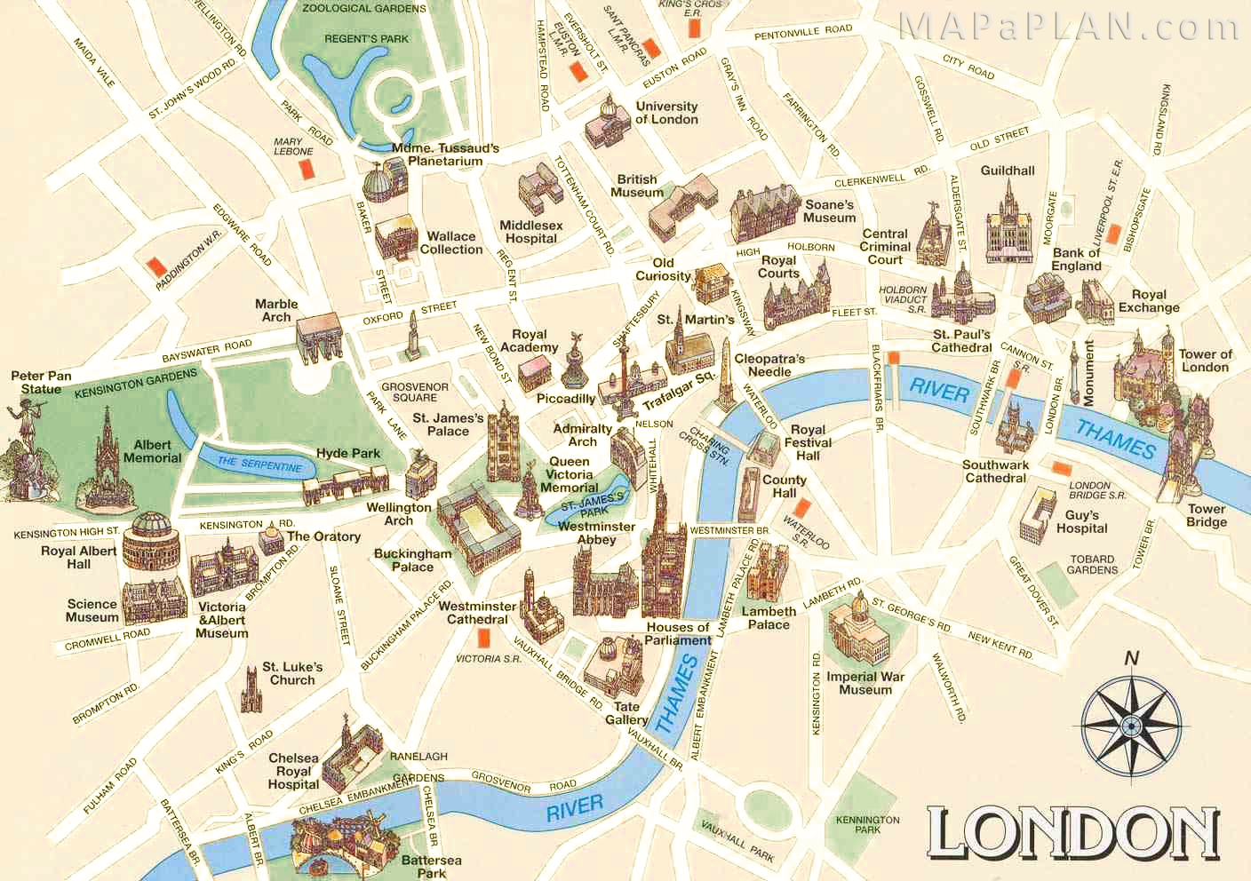 London Maps Top Tourist Attractions Free Printable City Street Map