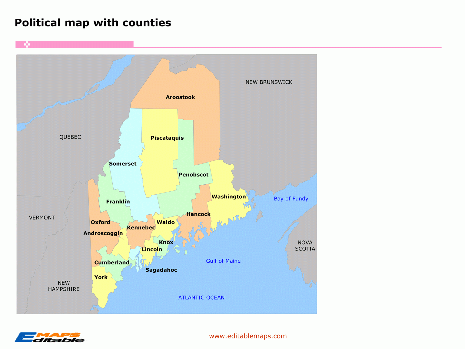Maine County Map Editable PowerPoint Maps