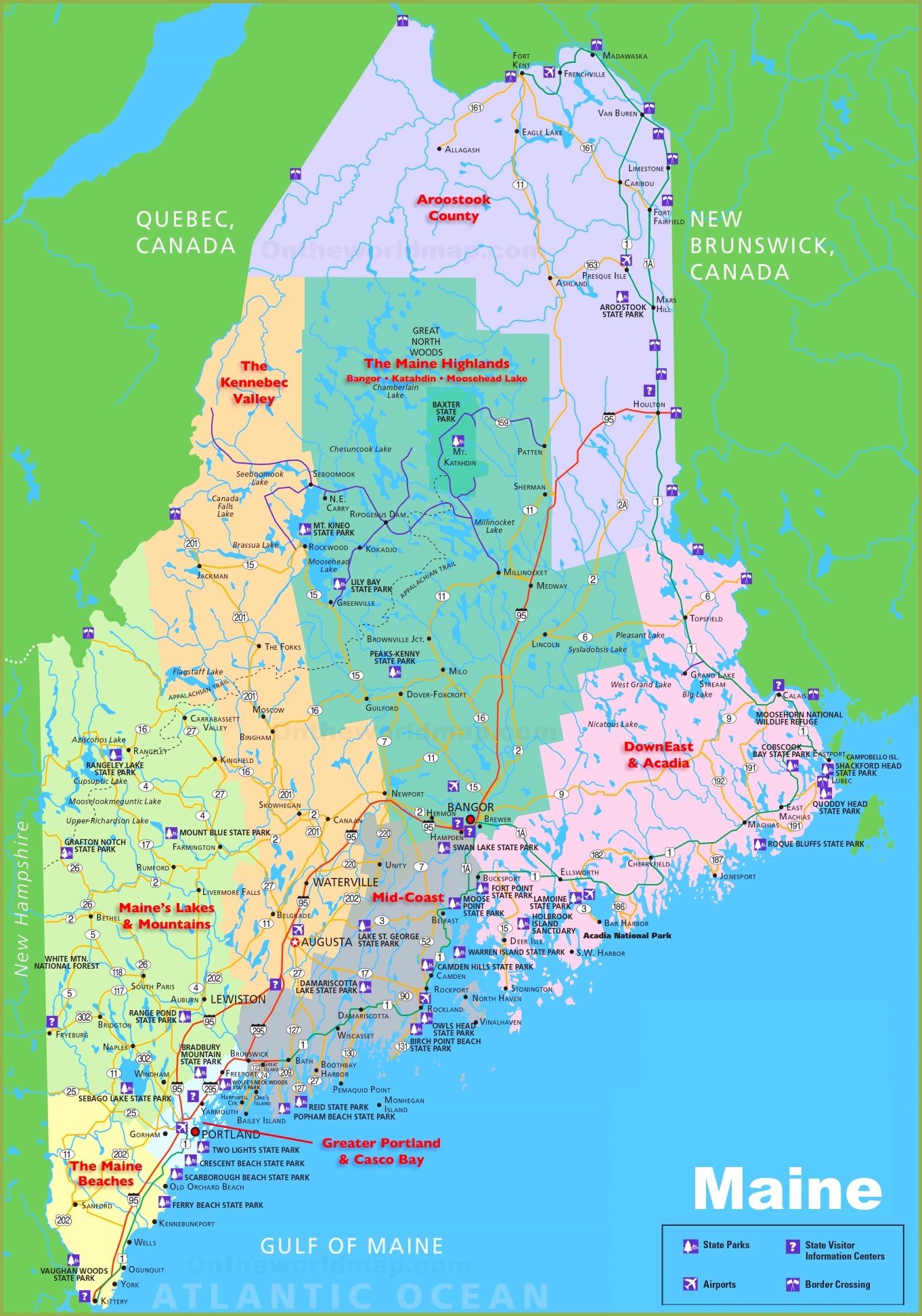 Maine Tourist Map Ontheworldmap