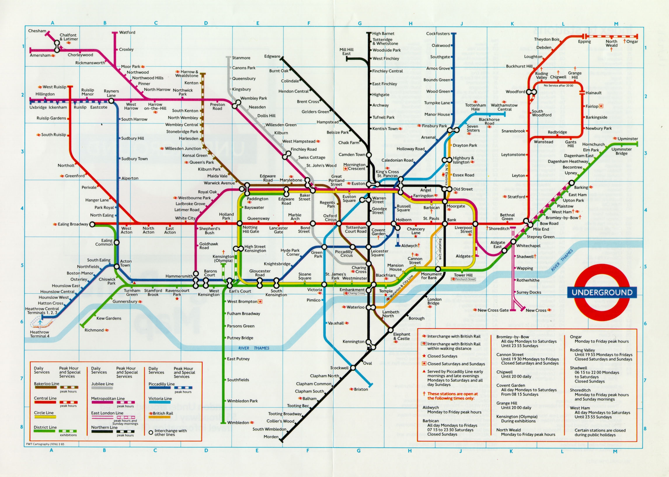 Map Large Print Pocket Underground Map 1985 London Transport Museum
