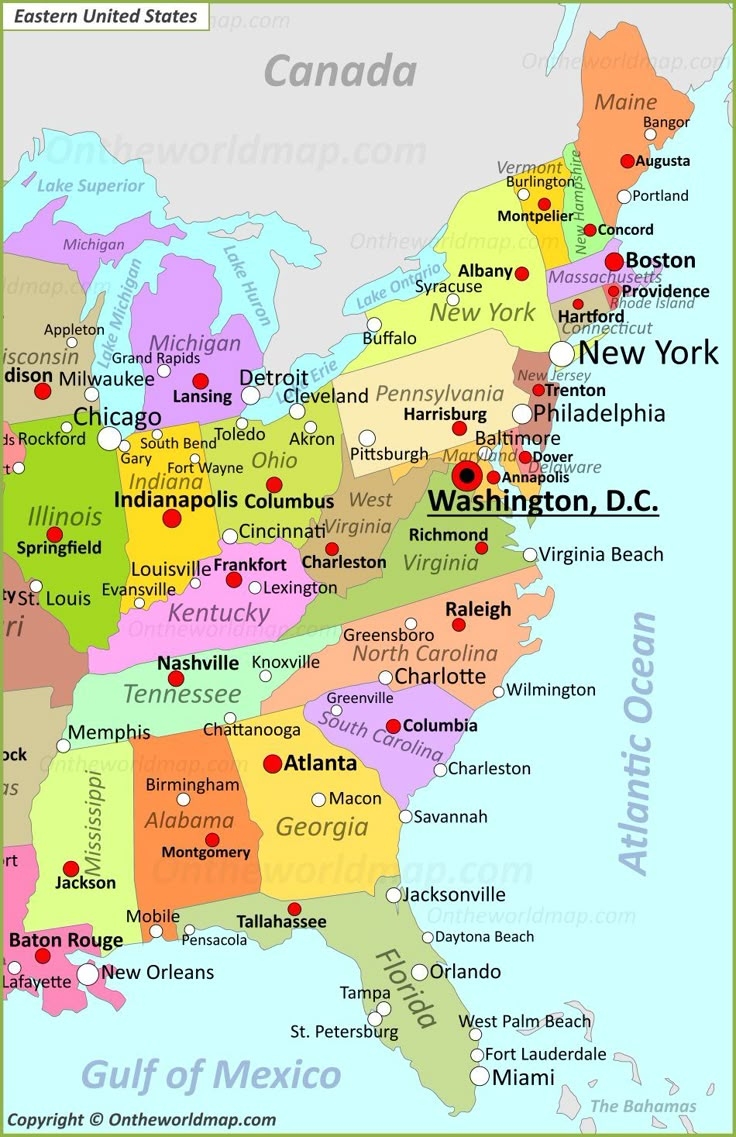 Map Of East Coast USA