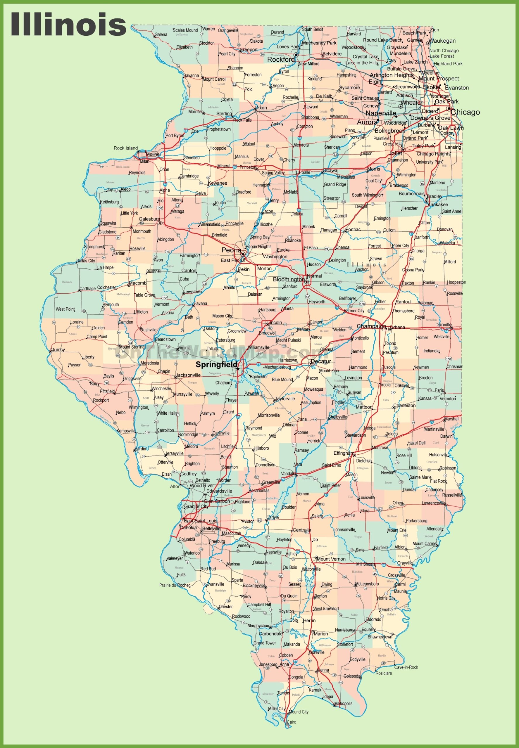 Map Of Illinois With Cities And Towns Ontheworldmap Map Of Illinois With Cities And Towns Ontheworldmap