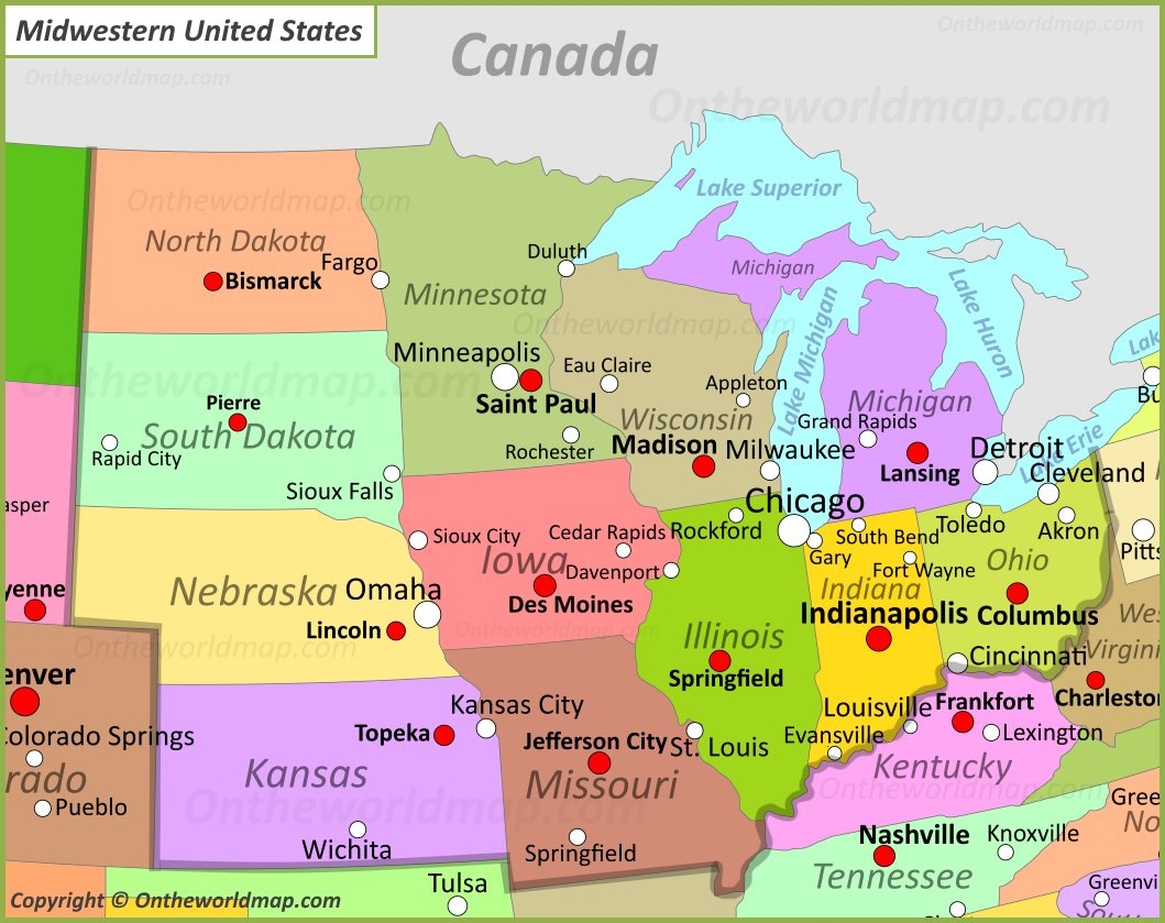 Map Of Midwestern United States Ontheworldmap