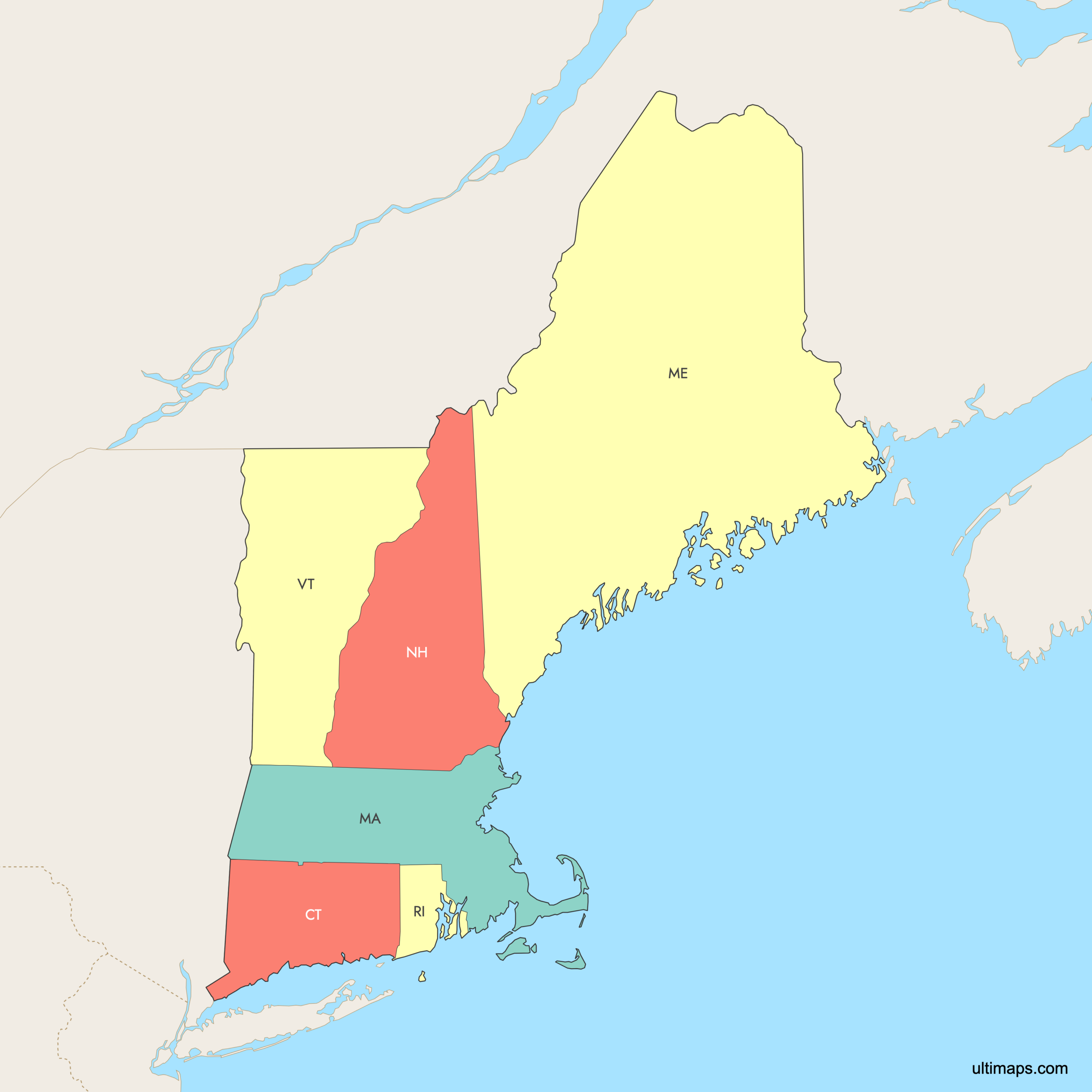 Map Of New England States Explore Download Create Your Own Ultimaps