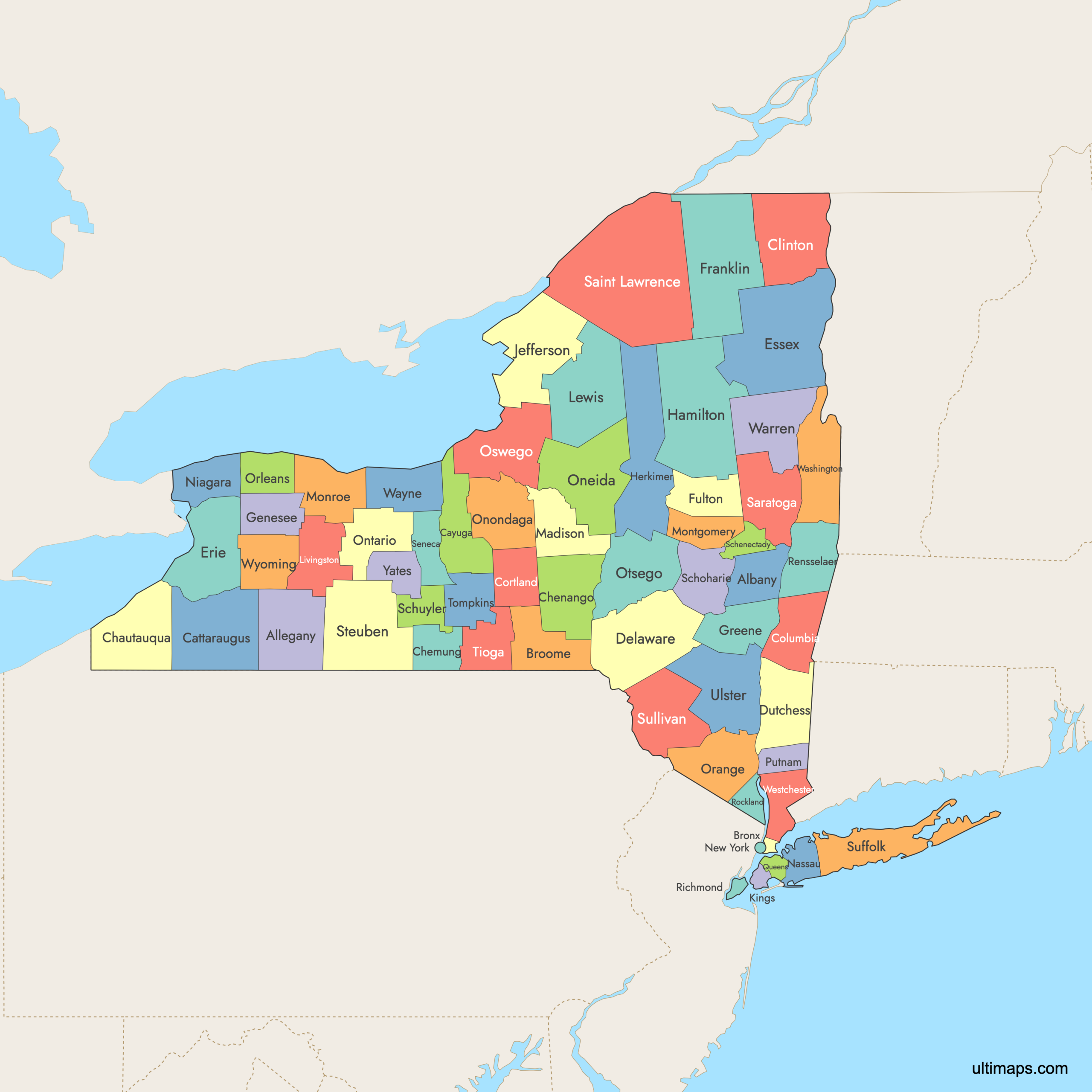 Map Of New York Counties Explore Download Create Your Own Ultimaps