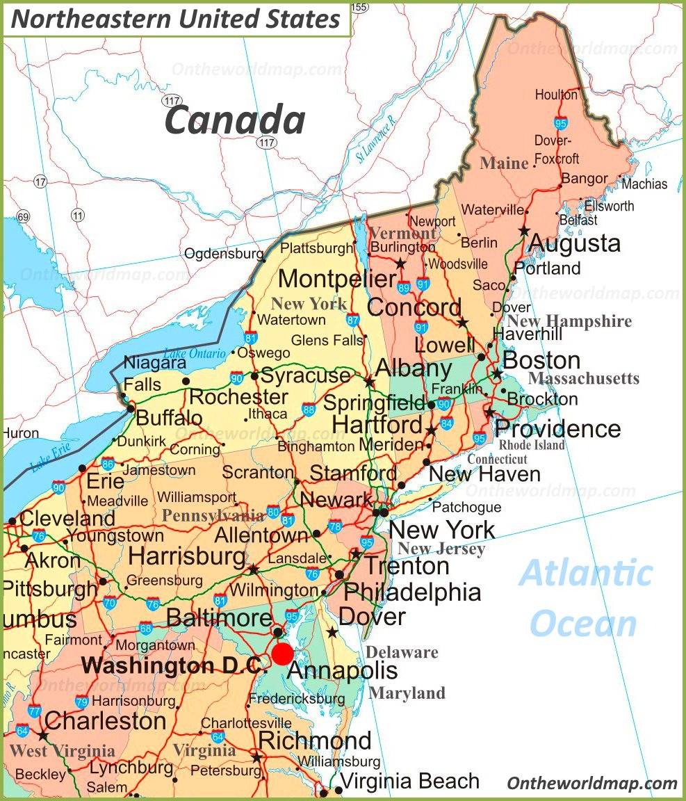 Map Of Northeastern United States Ontheworldmap