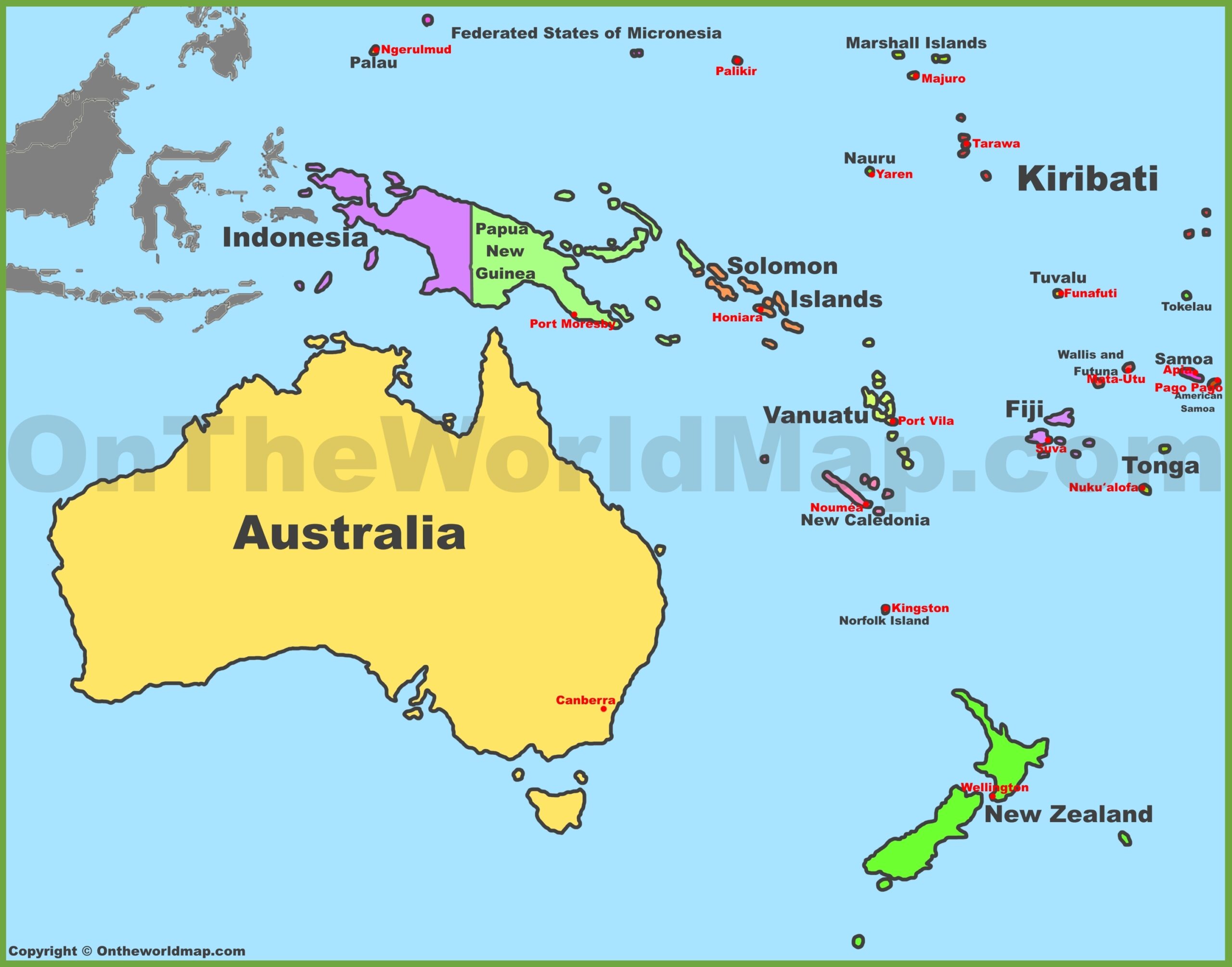 Map Of Oceania With Countries And Capitals Ontheworldmap