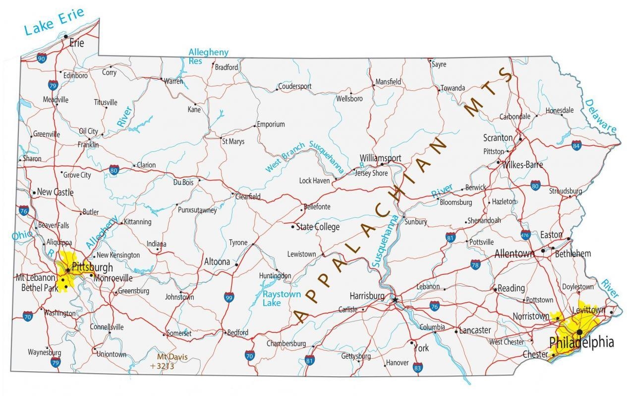Map Of Pennsylvania Cities And Roads GIS Geography