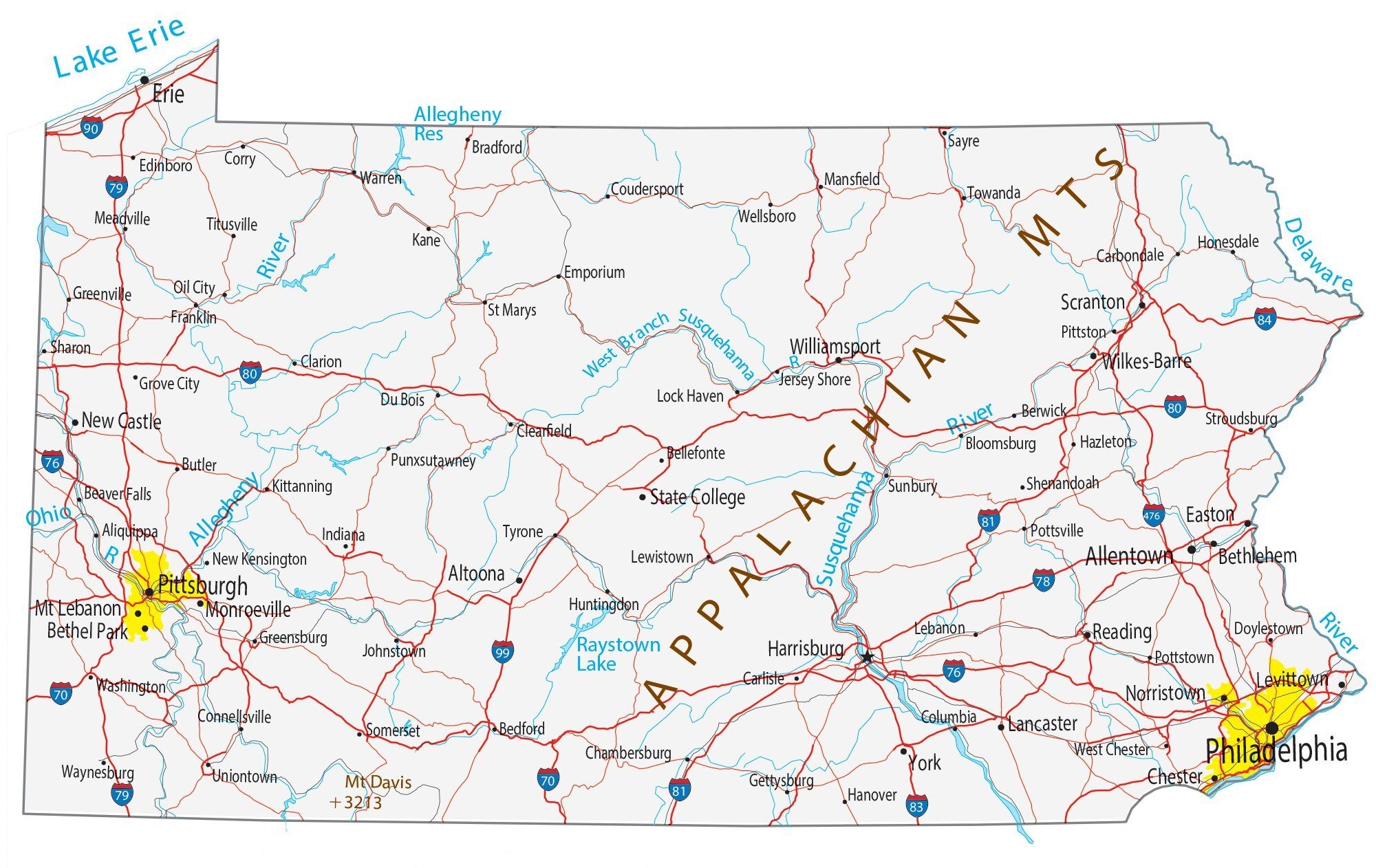 Map Of Pennsylvania Cities And Roads GIS Geography