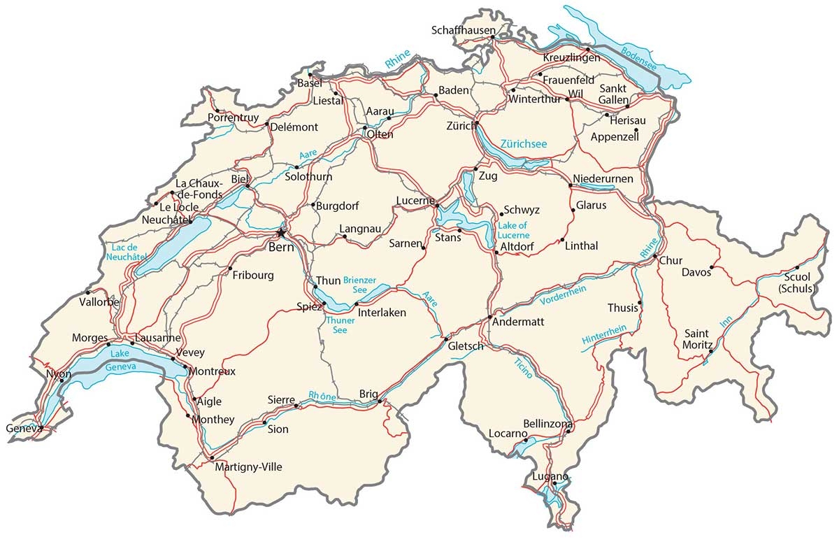 Map Of Switzerland Cities And Roads GIS Geography