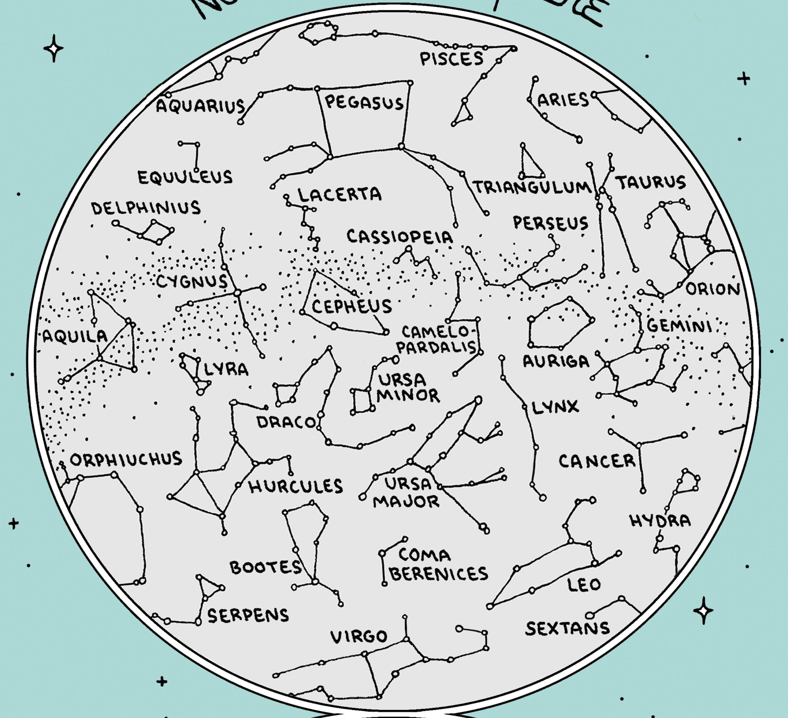 Map Of The Constellations Star Chart Hand drawn Digital Printable Download Etsy