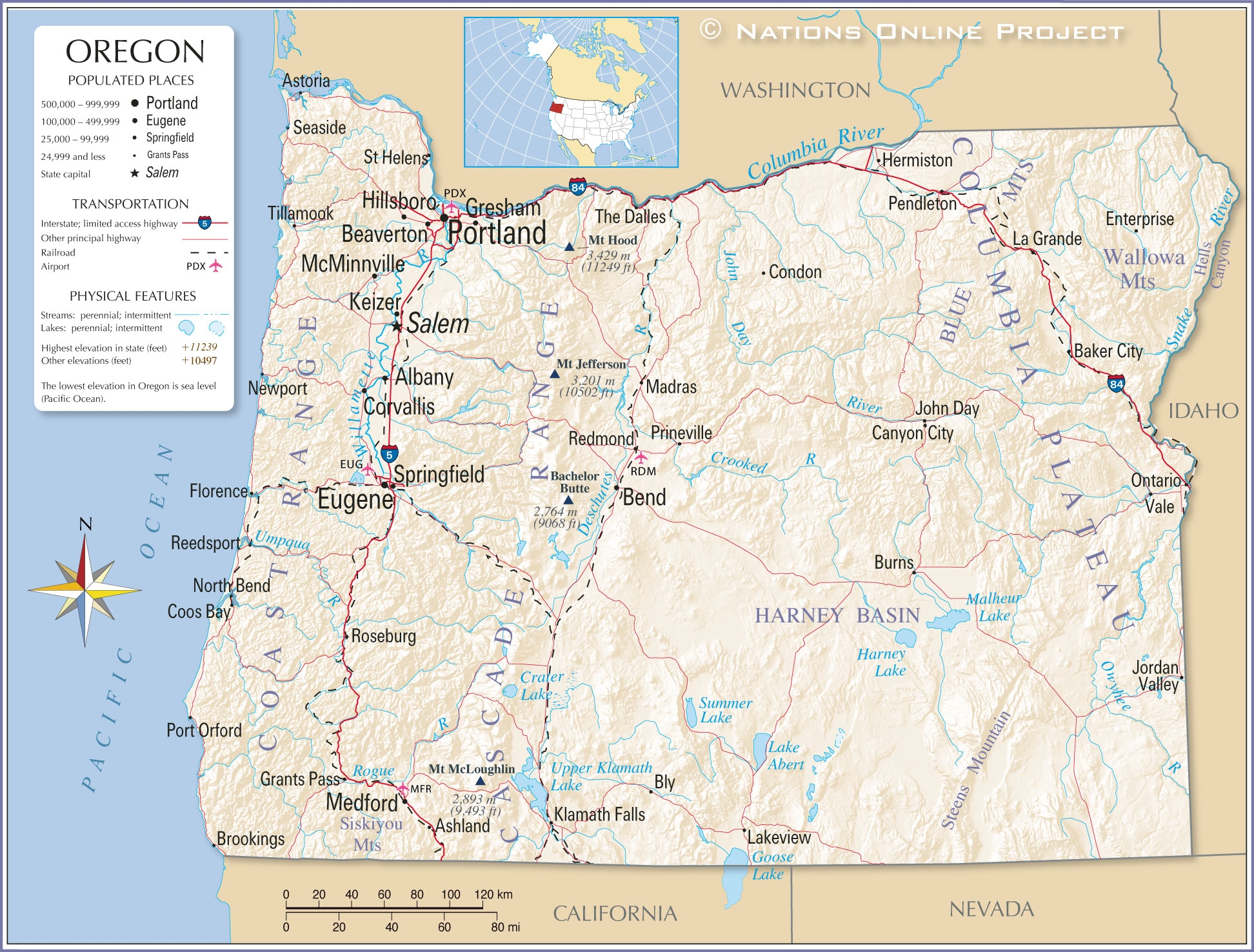 Map Of The State Of Oregon USA Nations Online Project