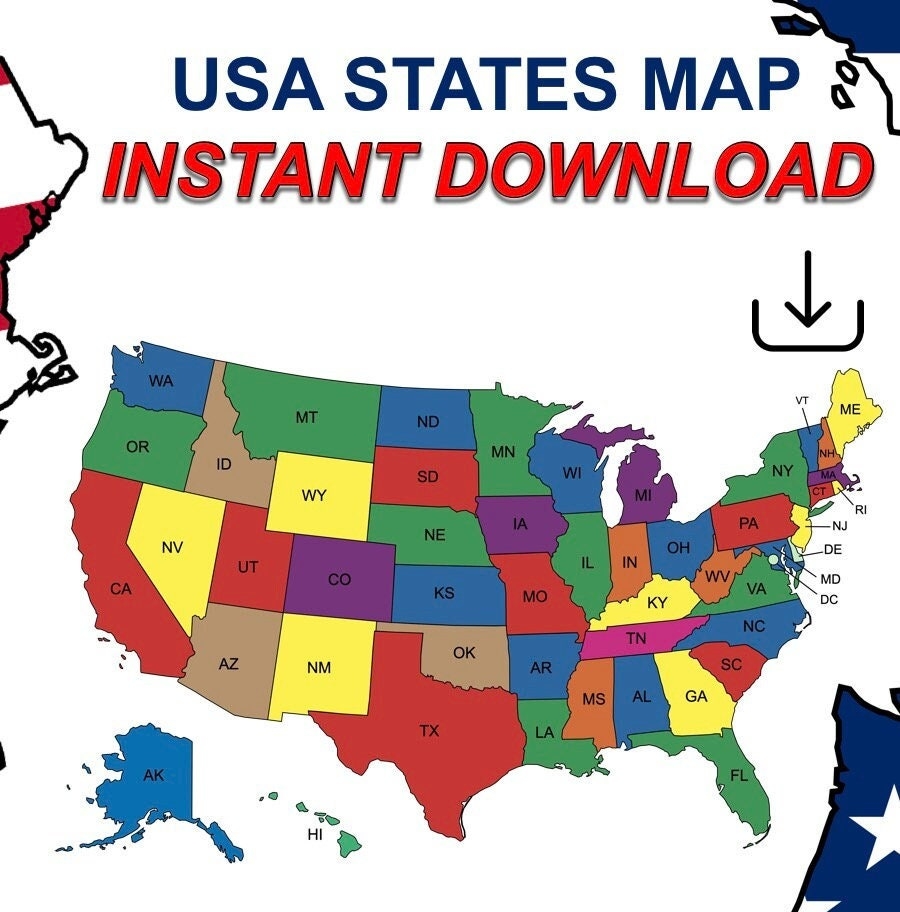 Map Of The United States Printable USA Map Printable Printable Usa Map Usa Map Wall Art Usa Map With States Colored Usa Map Cute Etsy Israel