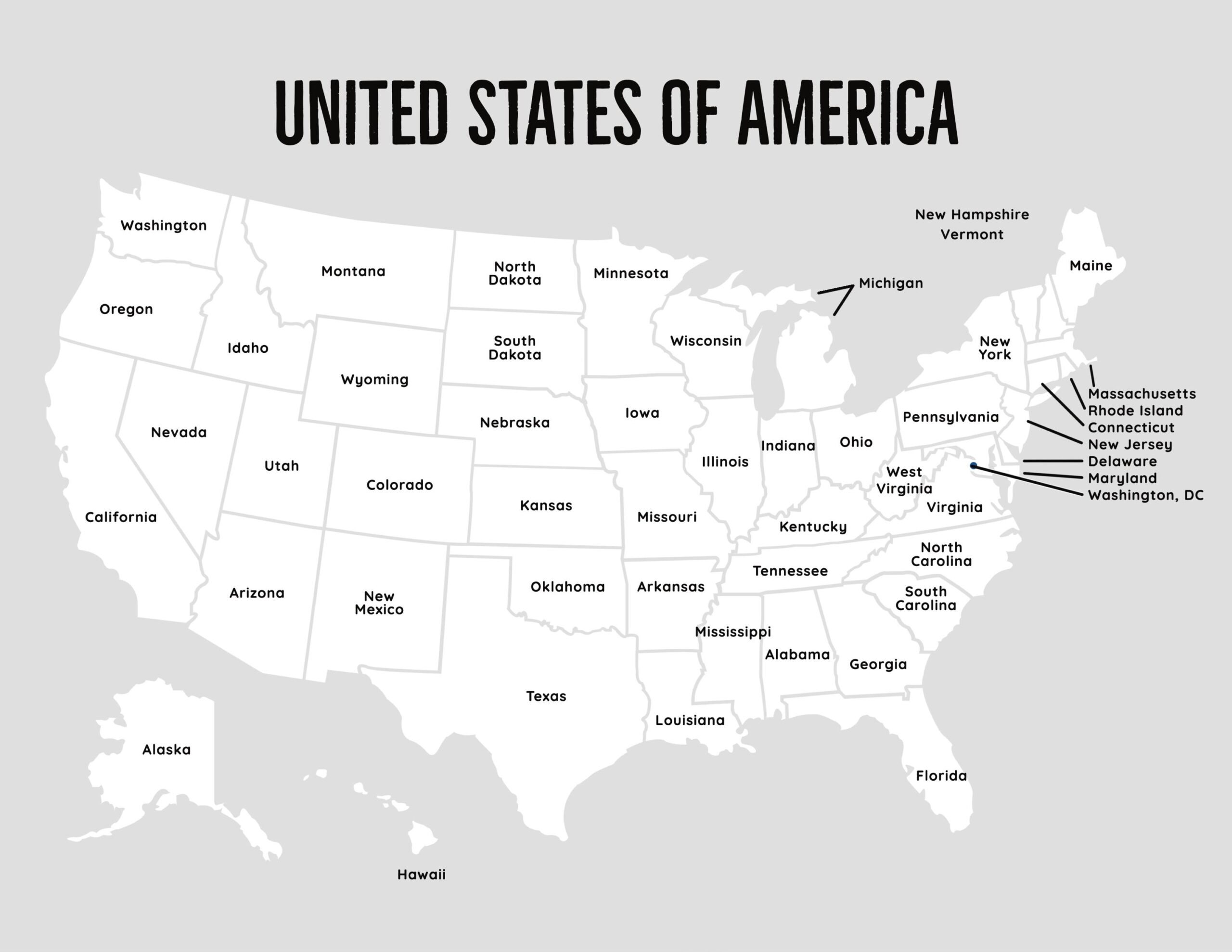 Map Of USA Map With States Black And White USA Map With 50 States Etsy Denmark