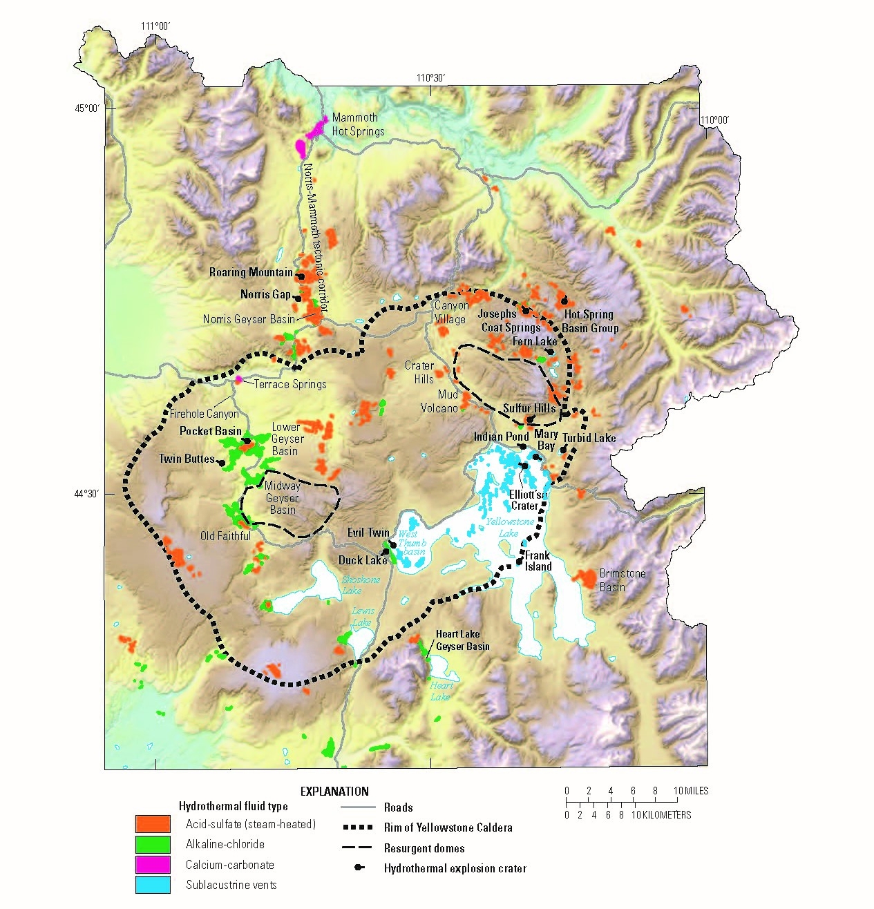 Map Of Yellowstone National Park Showing Locations Of Thermal Basins U S Geological Survey