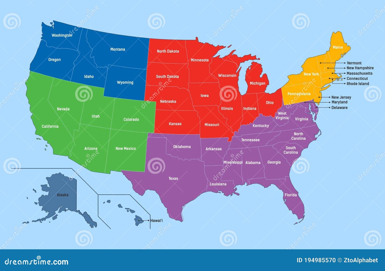 Map United States America Regions Maps Usa Stock Vector Illustration Of Education Border 194985570