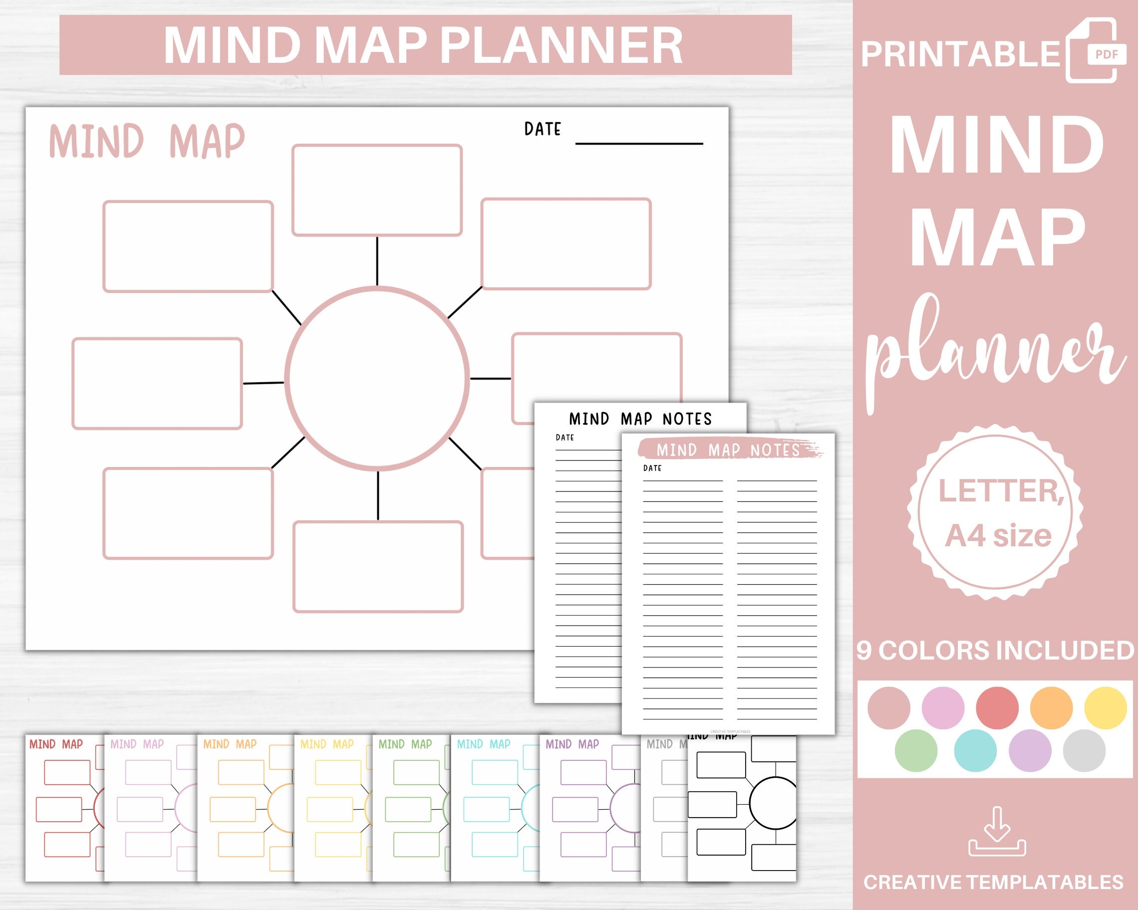 Mind Map Planner Printable Mind Map Template Study Guide Idea Map Visual Action Plan Brainstorm Map Visual Map Idea Board 2 Etsy