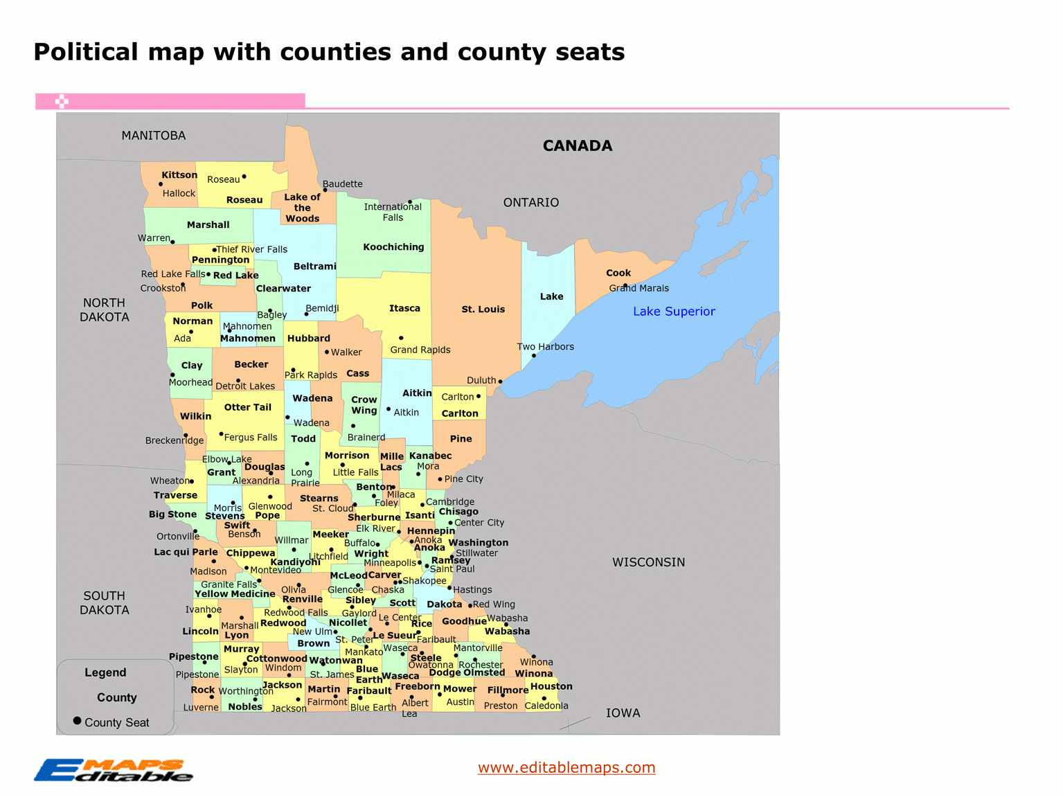 Minnesota County Map Editable PowerPoint Maps