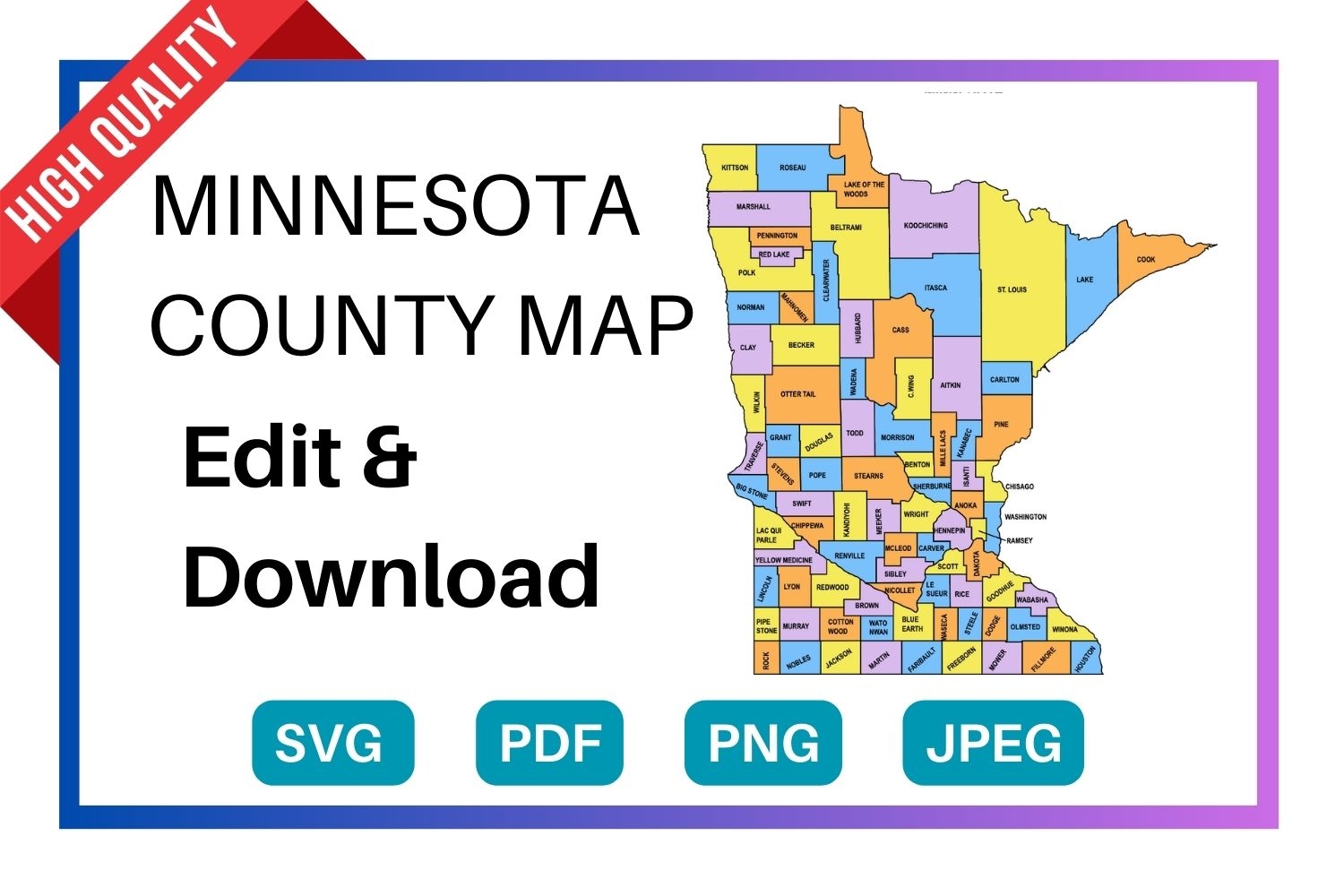 Minnesota County Map Editable Printable State County Maps