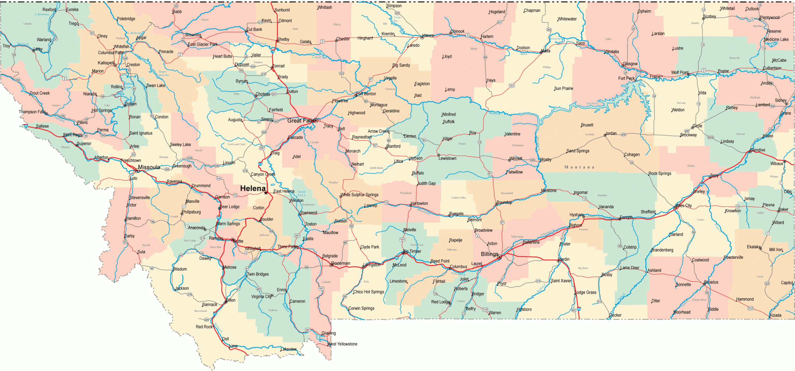 Montana Road Map MT Road Map Montana Highway Map