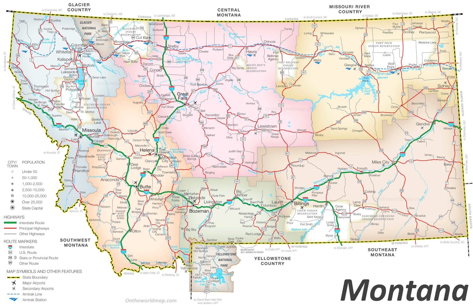 Montana Road Map Ontheworldmap