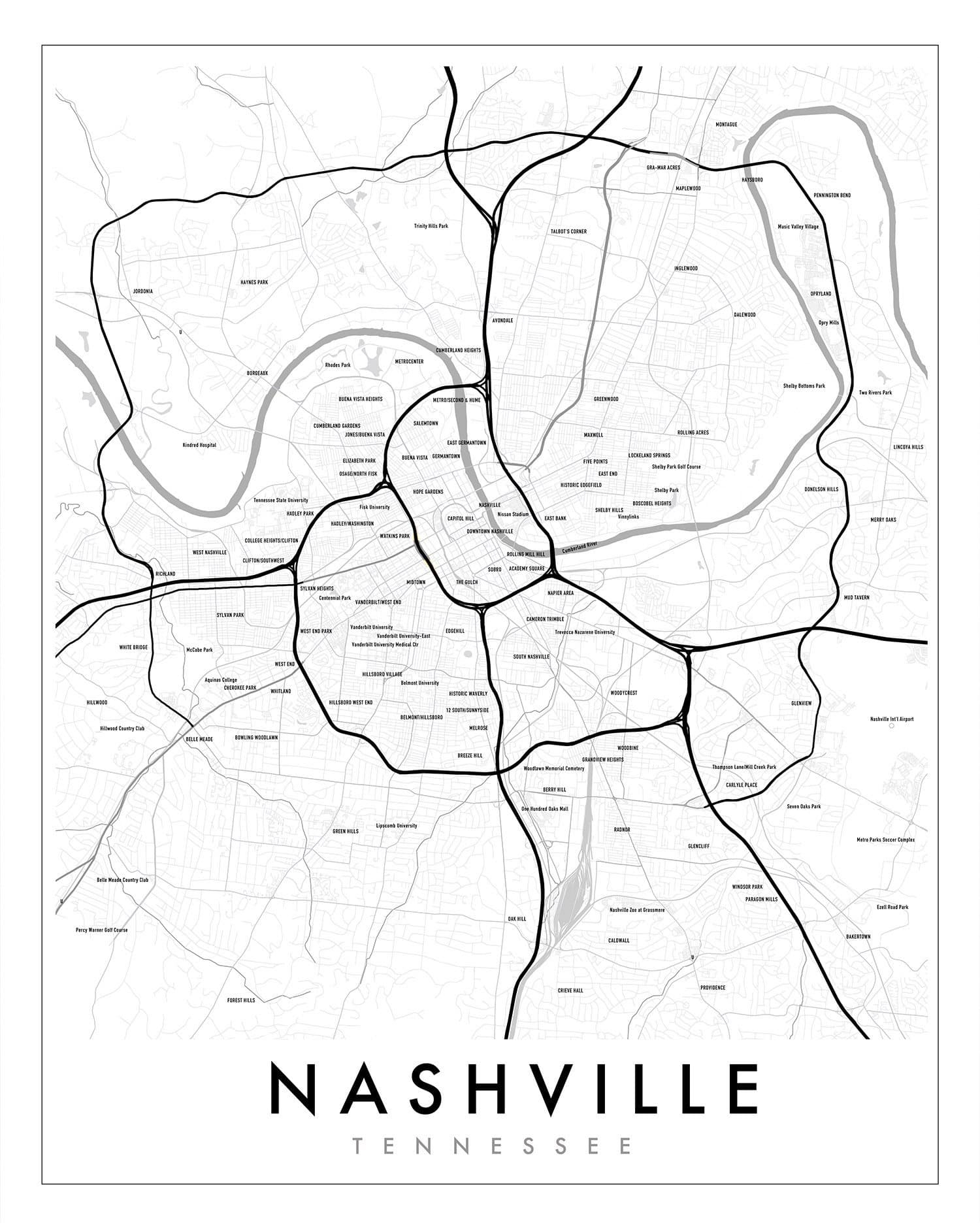 Nashville Neighborhood Map Print