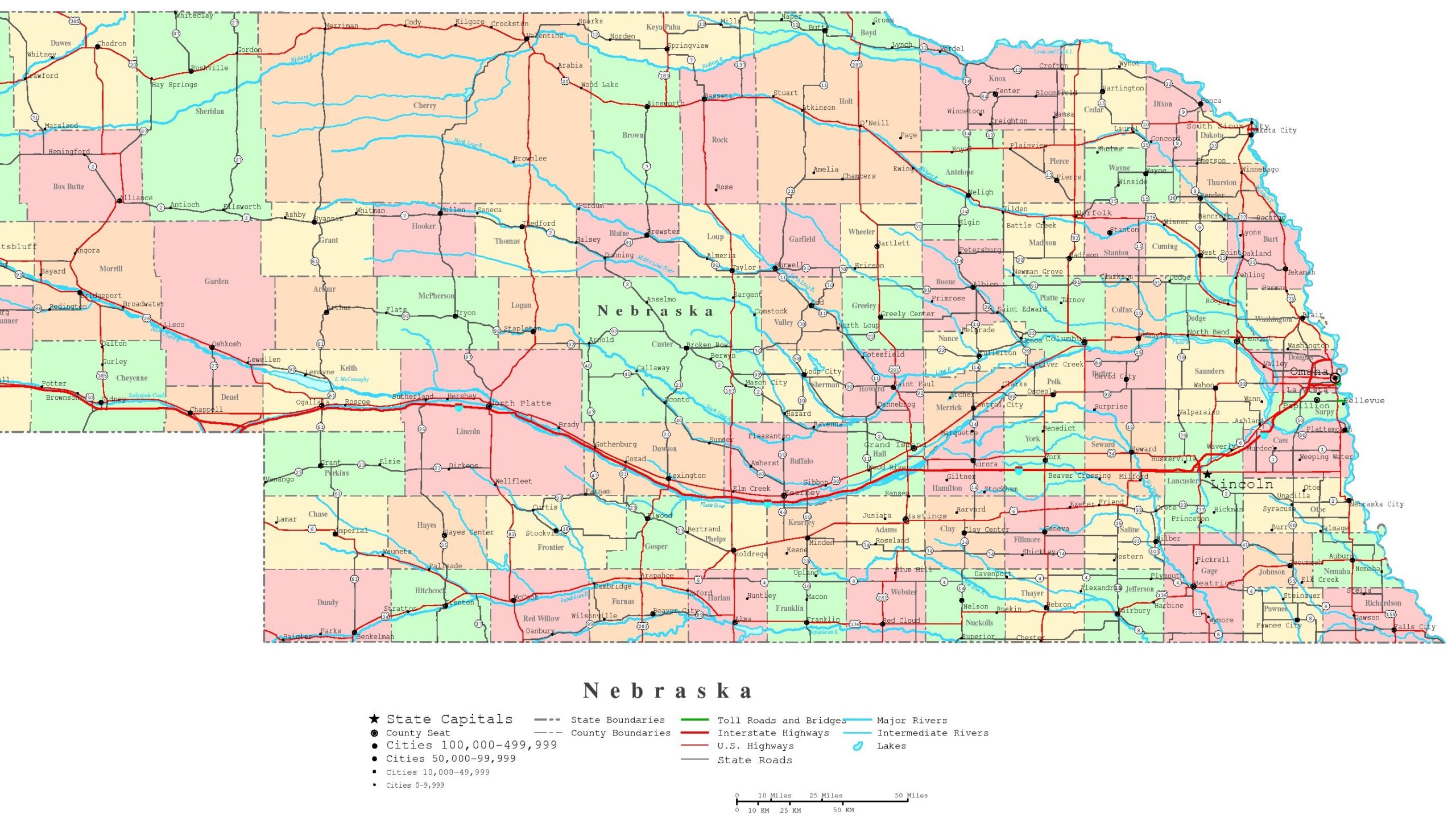 Nebraska Printable Map