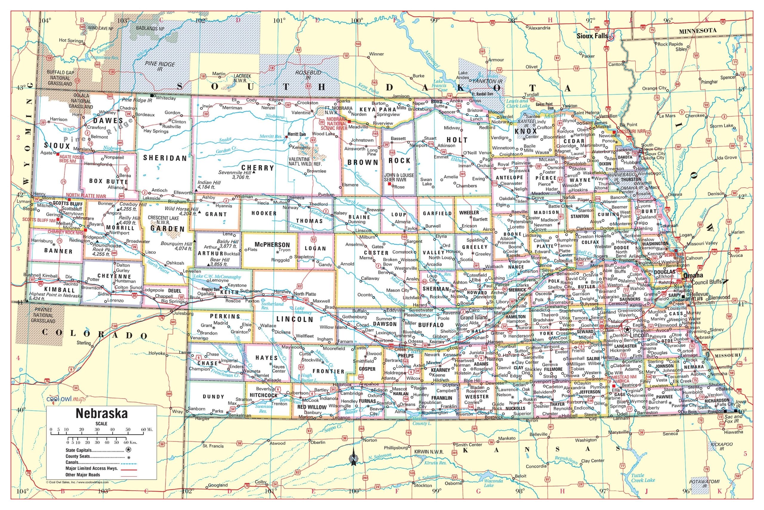 NEBRASKA State Wall Map Large Print Poster 36 wx24 h Etsy Finland