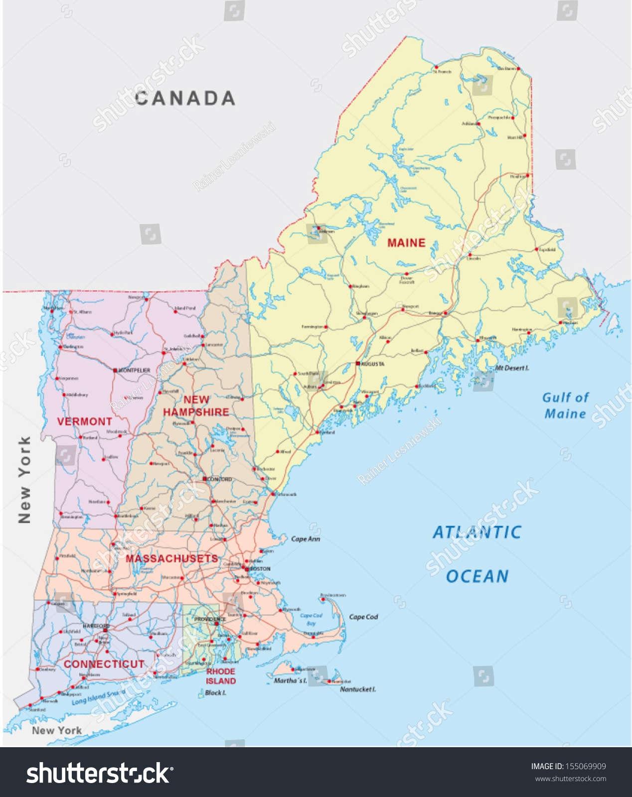 New England Road Map Stock Vector Royalty Free 155069909 Shutterstock