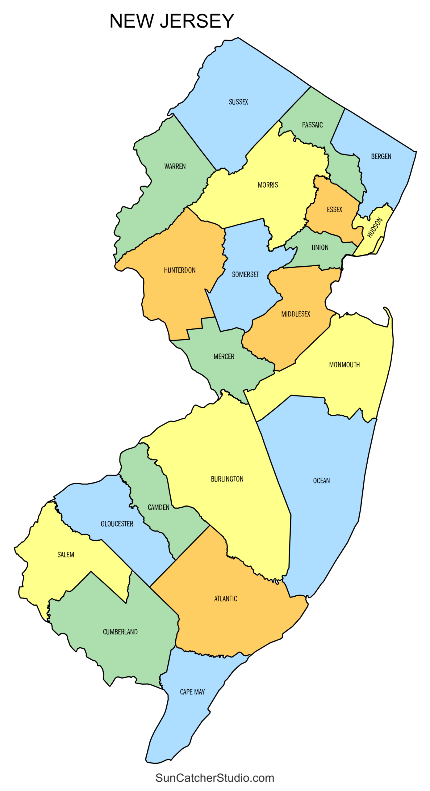 New Jersey County Map Printable State Map With County Lines Free Printables Lettering SVG Files Tools Apps