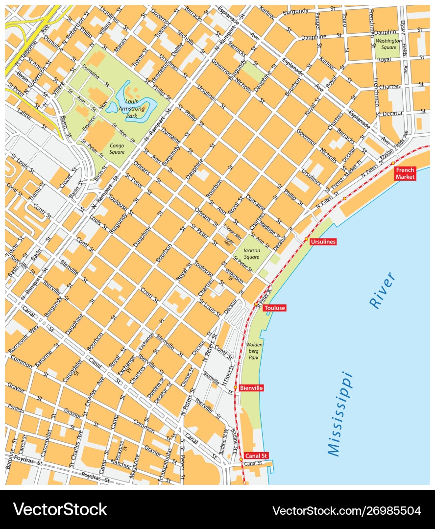 New Orleans French Quarter Map Royalty Free Vector VectorStock