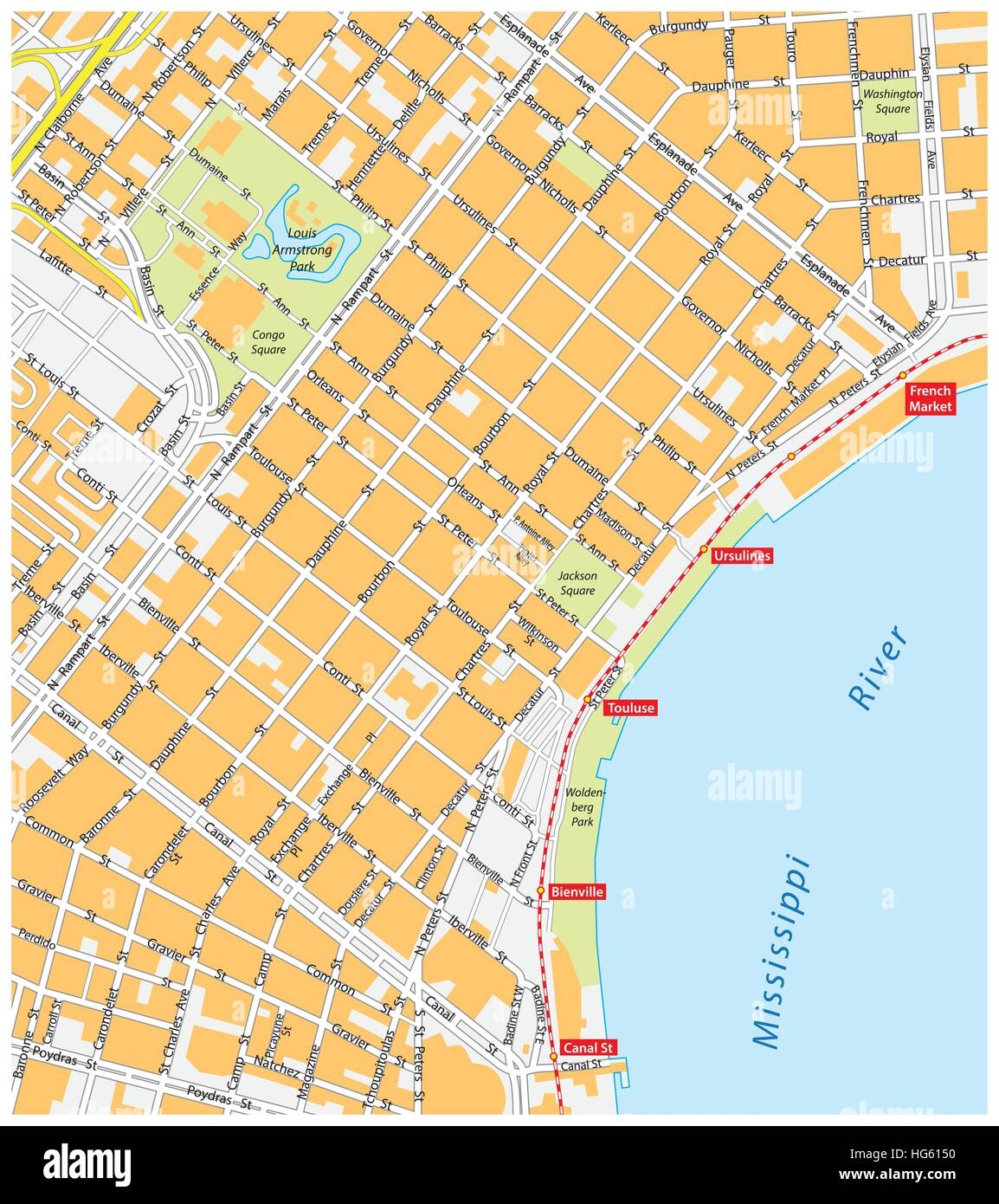 New Orleans French Quarter Map Stock Vector Image Art Alamy