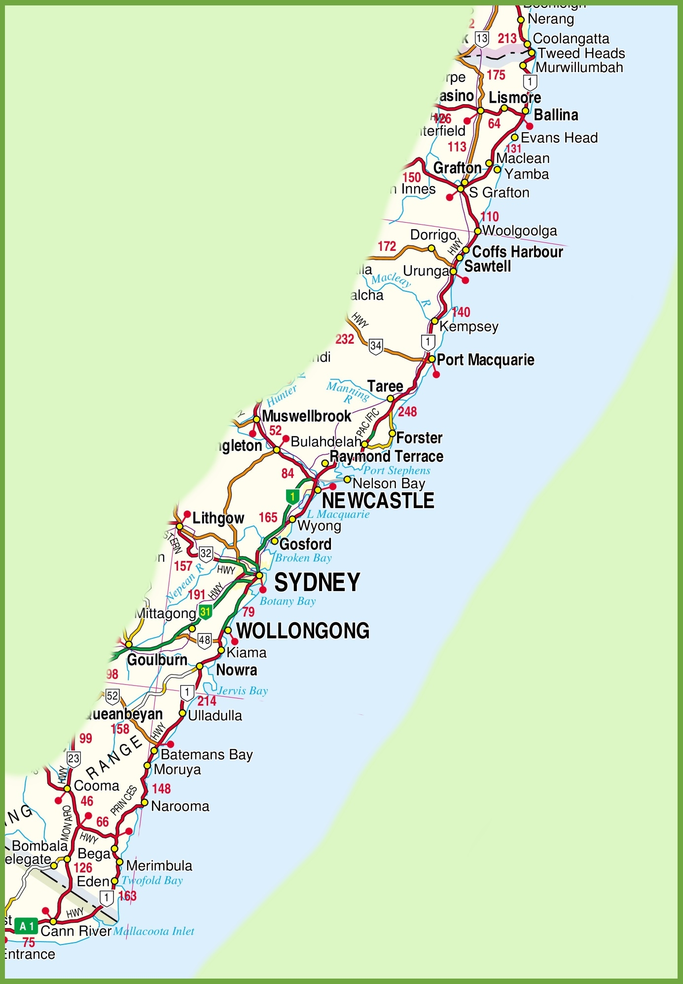 New South Wales Coast Map Ontheworldmap