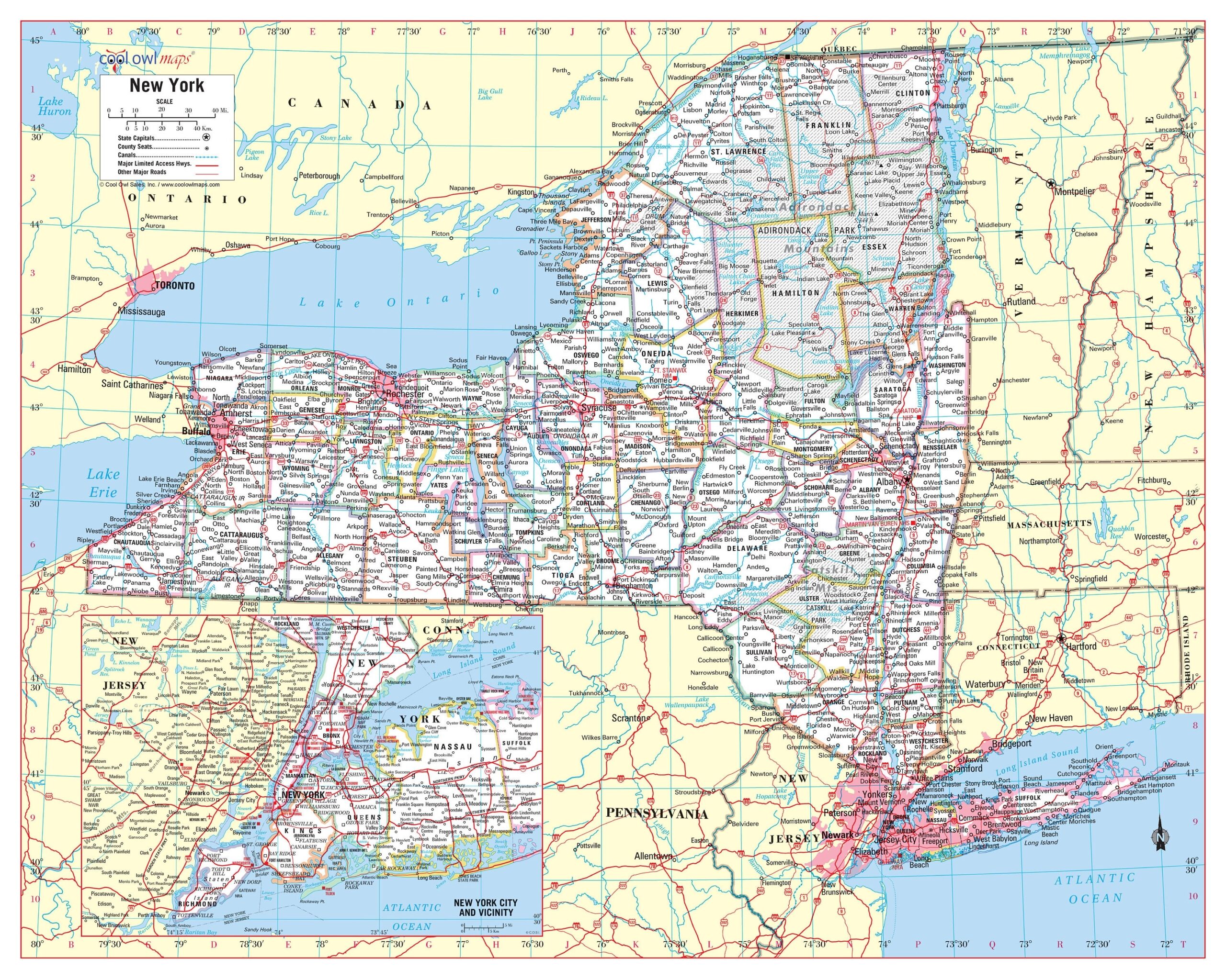 NEW YORK State Wall Map Large Print Poster Etsy Denmark