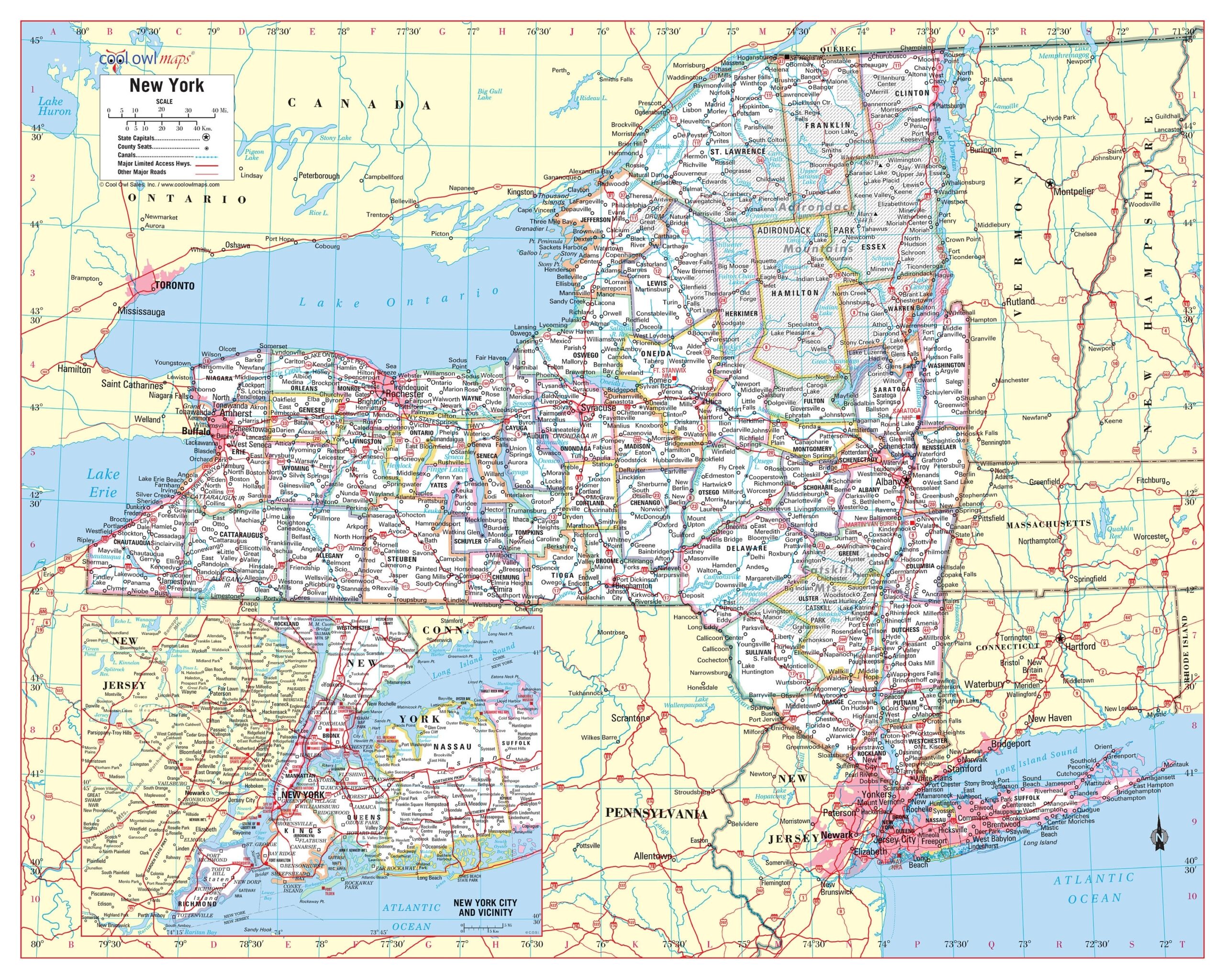 NEW YORK State Wall Map Large Print Poster Etsy Denmark