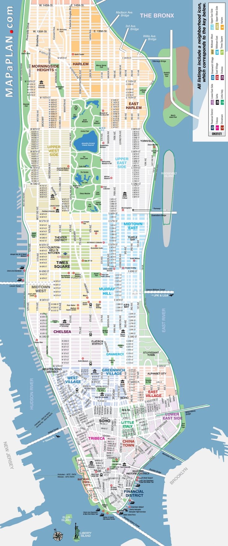 New York Top Tourist Attractions Map Manhattan Streets And Avenues Must see Places
